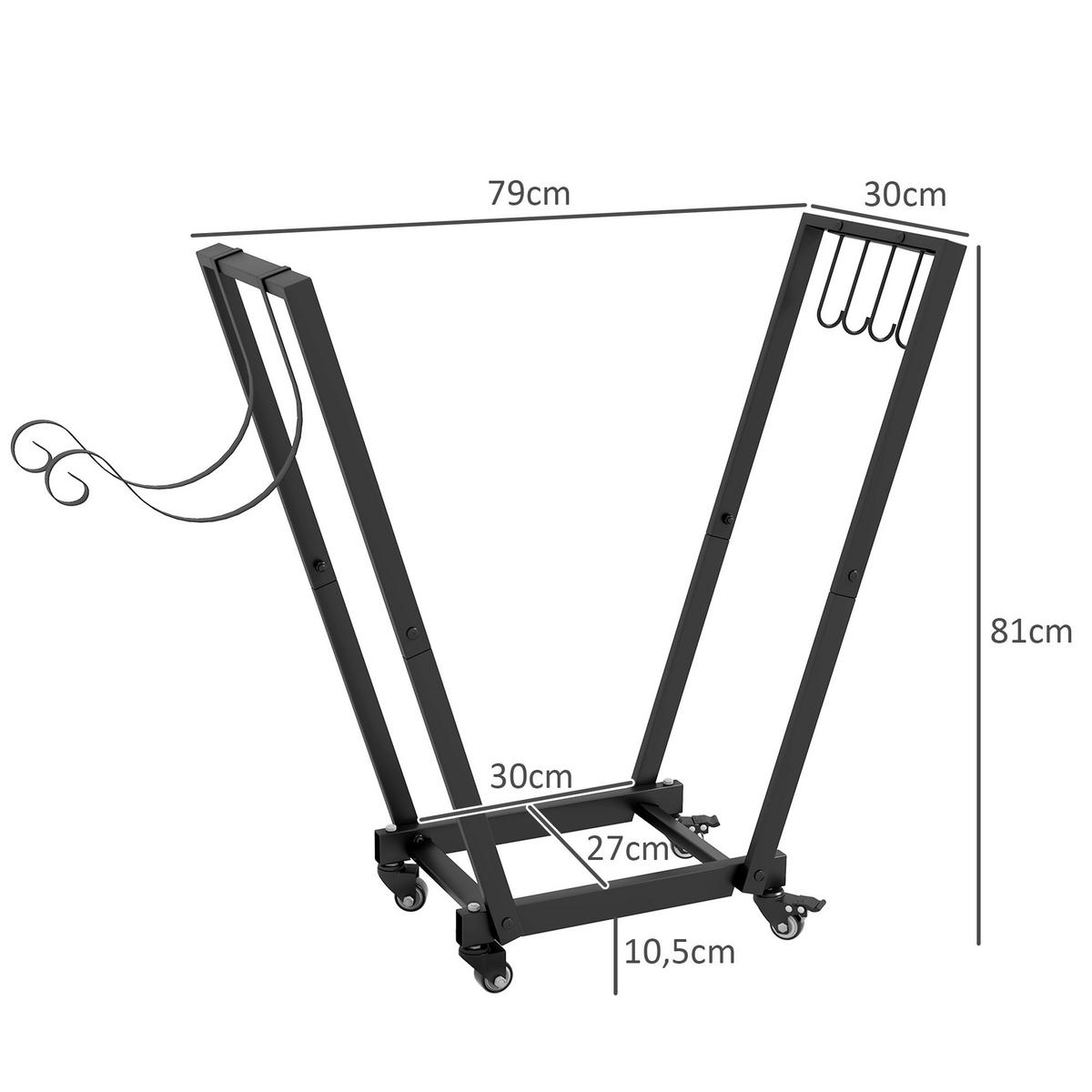 KAMINHOLZREGAL bis 50 kg - Schwarz, Metall (30/81/79cm) - Outsunny