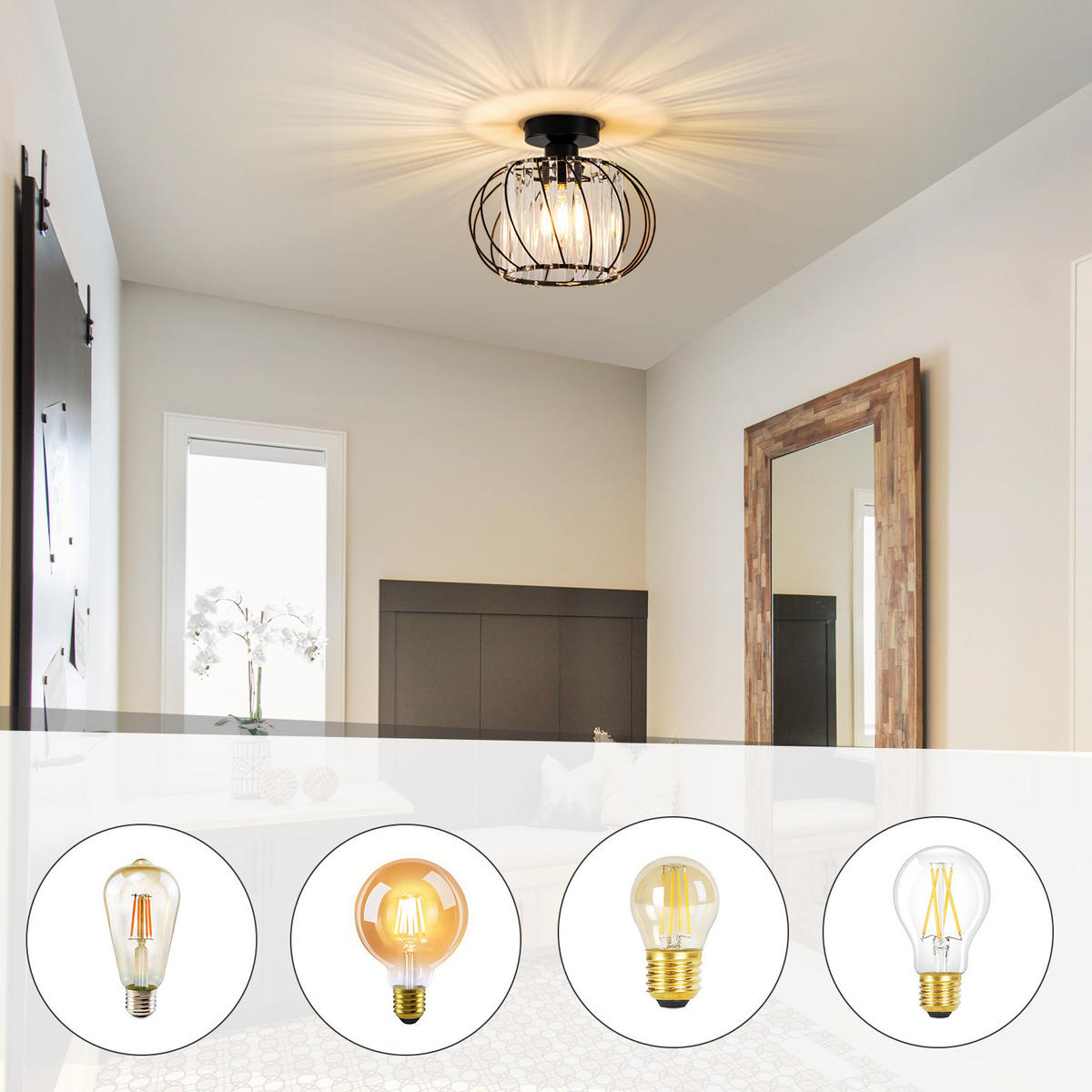 DECKENSTRAHLER Flammel 21/25/25 cm - Schwarz, Metall (21/25/25cm) - ZMH