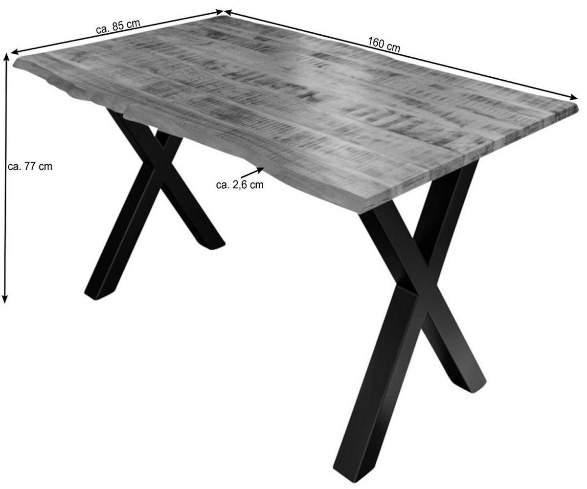 TISCHGRUPPE DORA - Beige/Silberfarben, Holz/Metall (160/77/85cm) - SAM