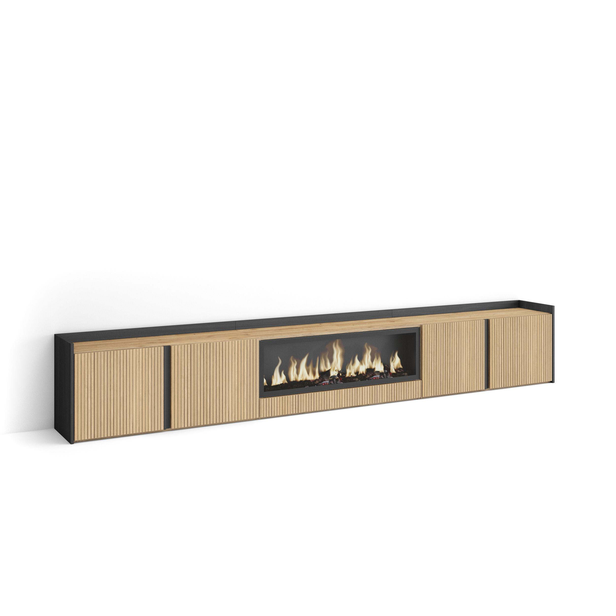 LOWBOARD, Eiche und Schwarz, 315/35/50cm, Elektrokamin XXL - Eichefarben, Holzwerkstoff (315/50/35cm) - Skraut Home