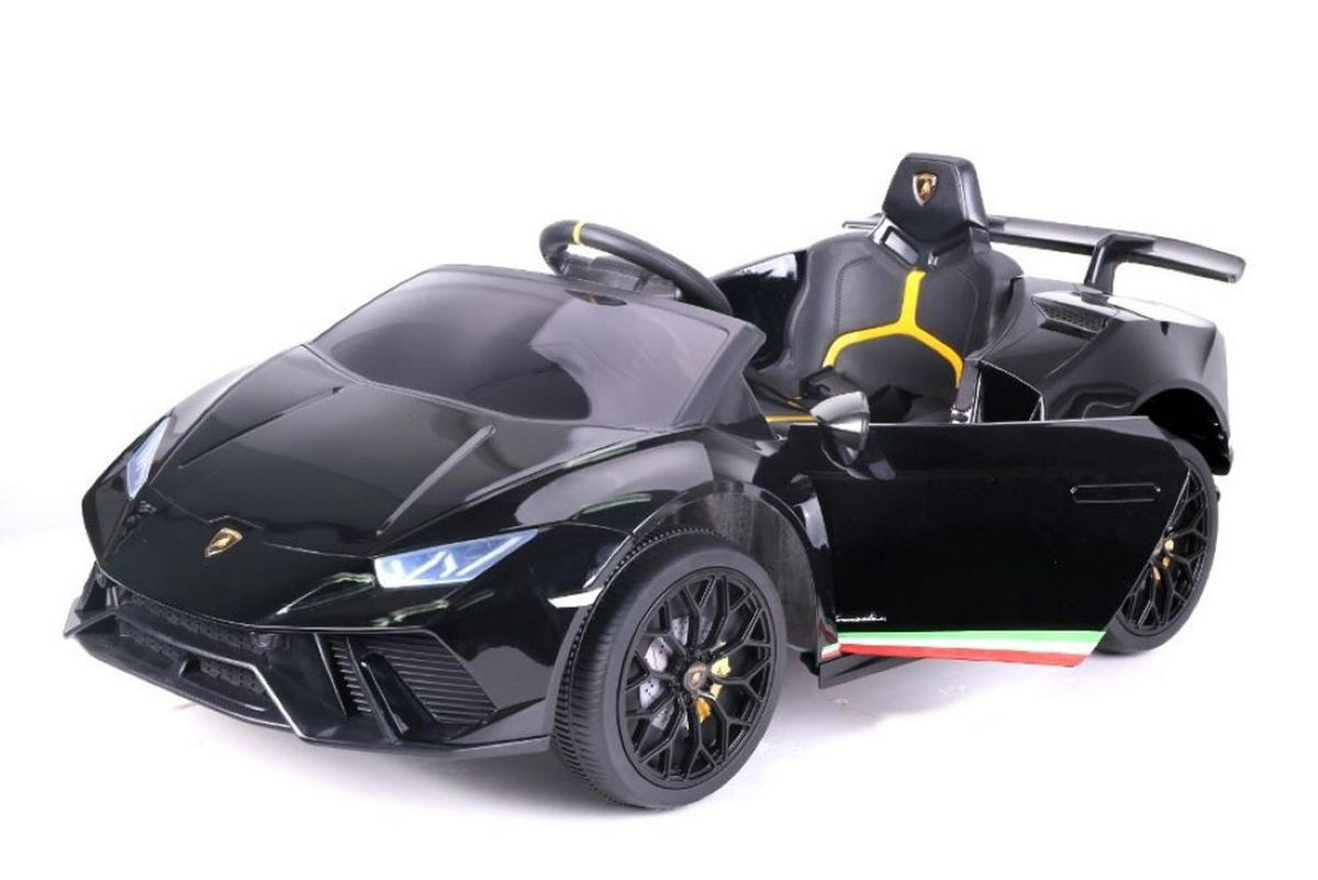 KINDER ELEKTROAUTO Lamborghini Huracan schwarz EVA-Reifen, Kunstledersitz, lizenziert, Fernbedienung, Bluetooth - Schwarz, Kunststoff (117/64/47cm) - Es-Toys