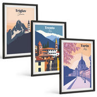 BILDER SET 3er Set - 40x60 cm Schwarzer Rahmen - Retro-Illustrationen zur Bergarchitektur - Schwarz, Kunststoff (40/60cm) - TULUP