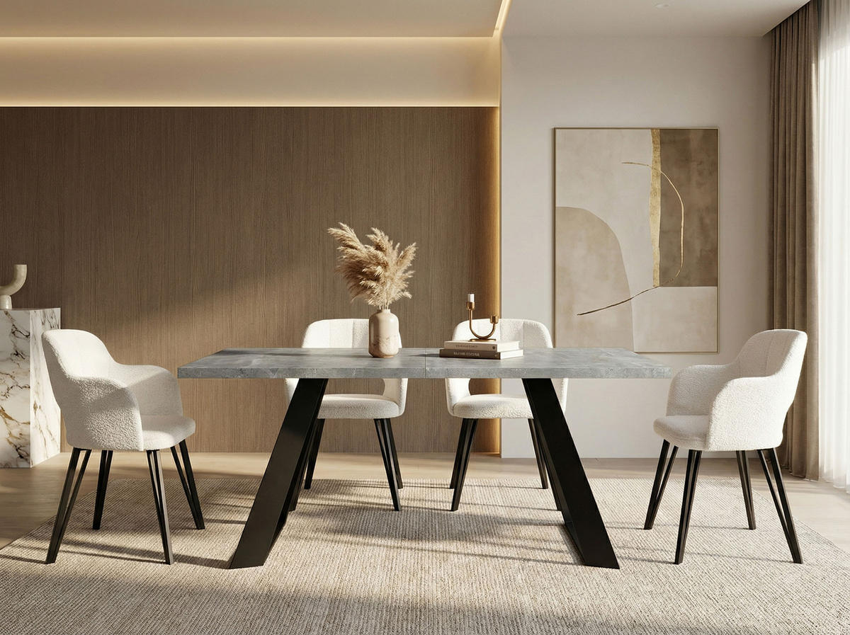 ESSTISCH Colter rechteckig ausziehbar, Grauer Beton 160-260/90/76 cm - Hellgrau/Schwarz, Holzwerkstoff/Metall (160/90/76cm) - WFL GROUP