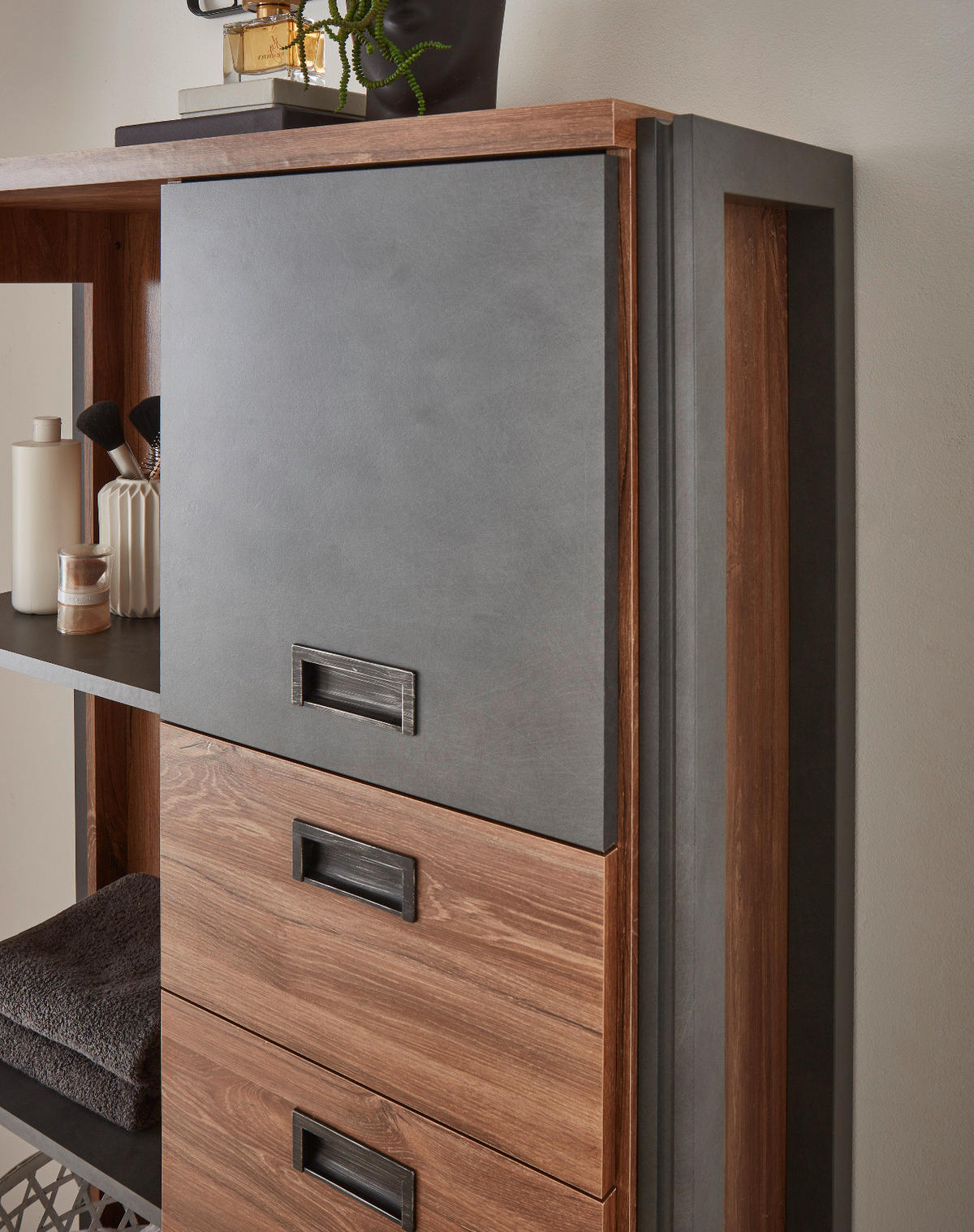 BADMÖBEL-SET 4-teilig Eiche Stirling, Matera grau, Badkombination MIT Waschbecken 201 x 205 cm - Eichefarben/Grau, Holzwerkstoff (201/205/40cm) - Furn.Design