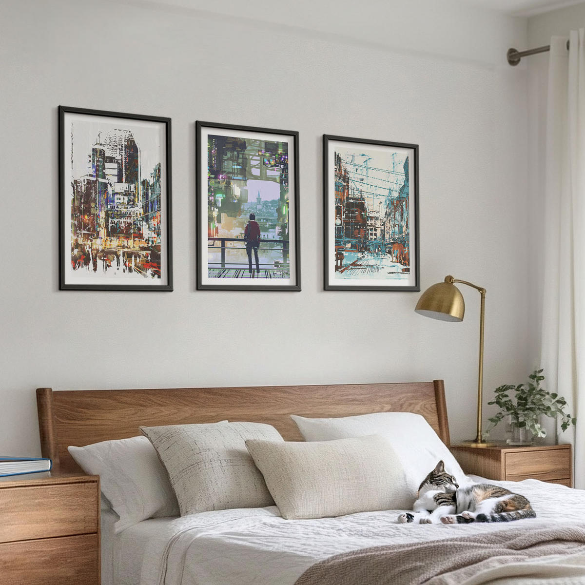 WANDBILDER 3er-Set - 40x60 cm Schwarzer Rahmen - Moderne Städte, bunte Charaktere - Schwarz, Kunststoff (40/60cm) - ArtPrintCave