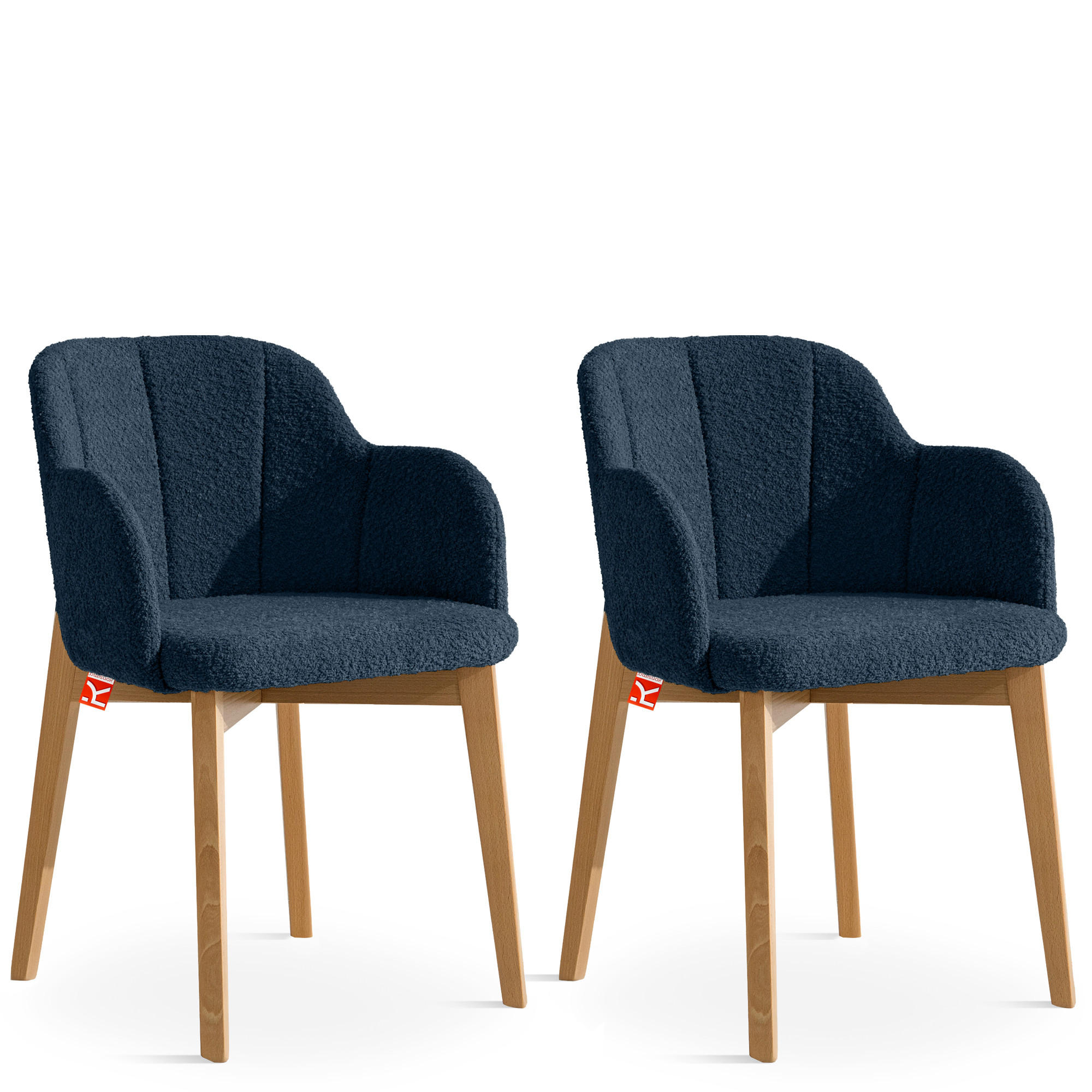 POLSTERSTUHL LONIS Esszimmerstühle 2er Set - Eichefarben/Dunkelblau, Holz/Textil (55/82/54cm) - KONSIMO®