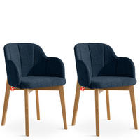 POLSTERSTUHL LONIS Esszimmerstühle 2er Set - Eichefarben/Dunkelblau, Holz/Textil (55/82/54cm) - KONSIMO®