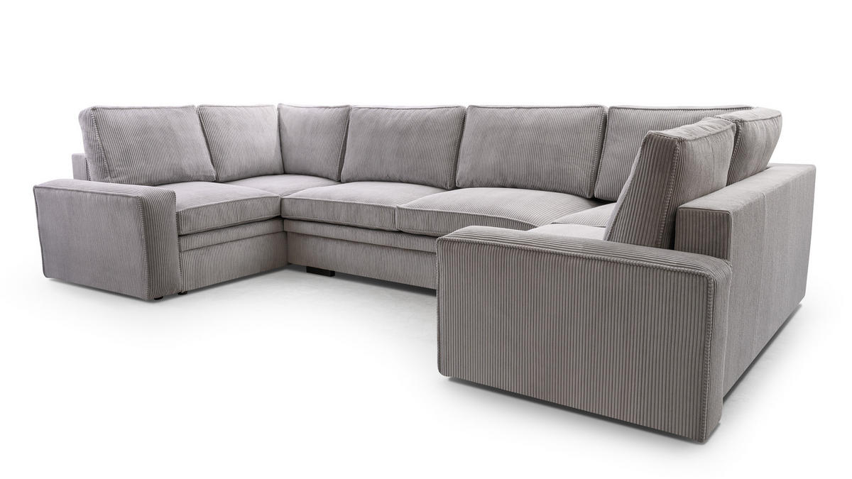 WOHNLANDSCHAFT Treville U Grau 378/196/93 cm – mit Bettkasten und Schlaffunktion - Schwarz/Grau, Kunststoff/Textil (378/93/196cm) - AX Living