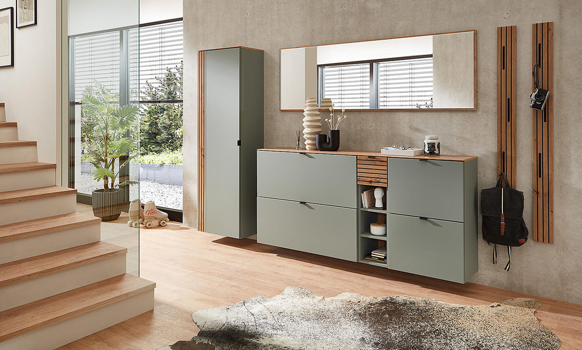 HÄNGE-SCHUHKIPPER - Schwarz/Mintgrün, Holzwerkstoff/Metall (55/84/37cm) - home24