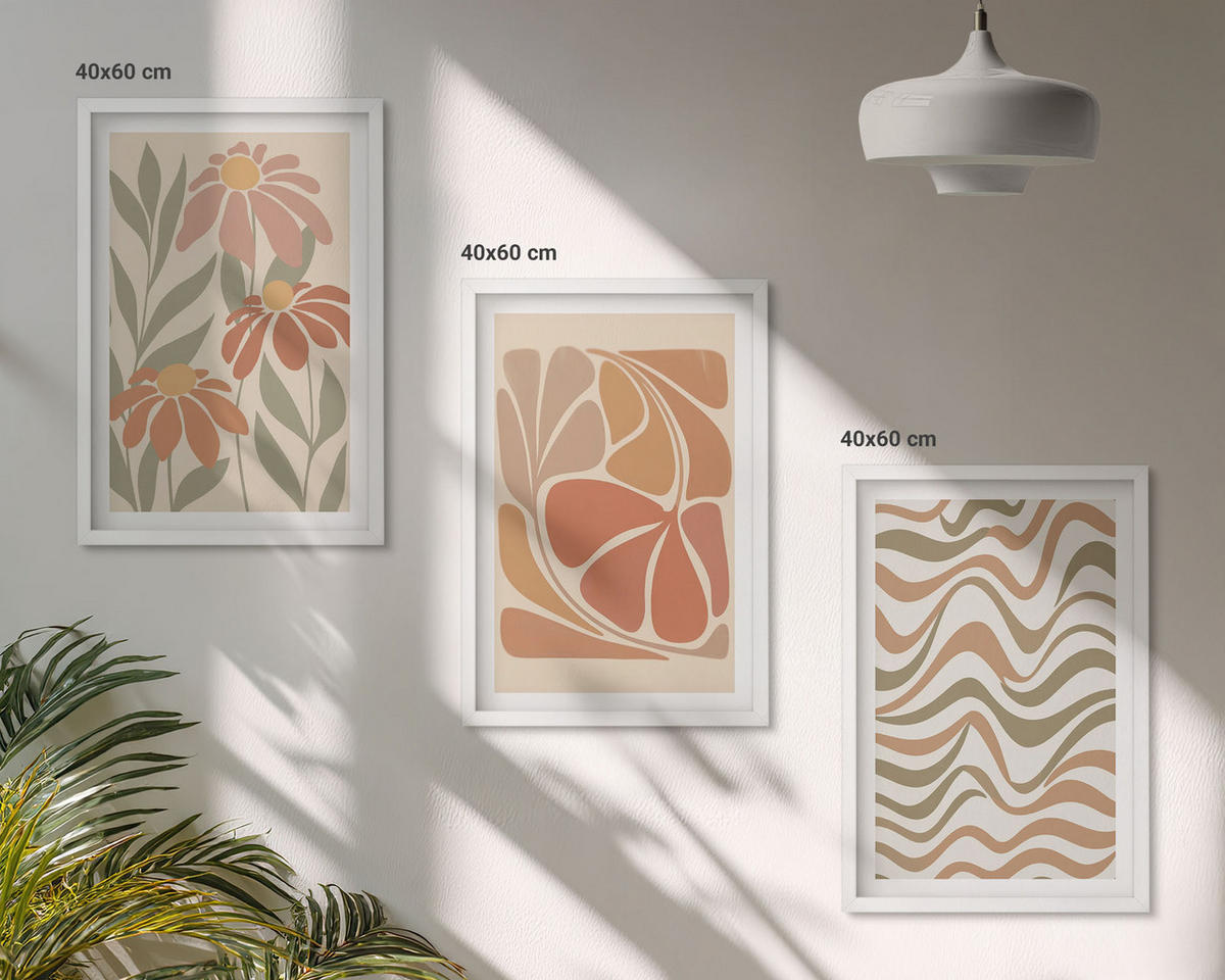 BILDER SET 3er Set - 40x60 cm Weißer Rahmen - Abstrakte Pastellblumen - Weiß, Kunststoff (40/60cm) - TULUP