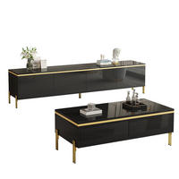 TV-MÖBEL- und Couchtisch-Set 170/38/50 + 100/50/36 cm aus Holzwerkstoff mit Stauraum und Schubladen, hochglänzend, Schwarz - Schwarz, Holzwerkstoff (170/50/38cm) - Redom