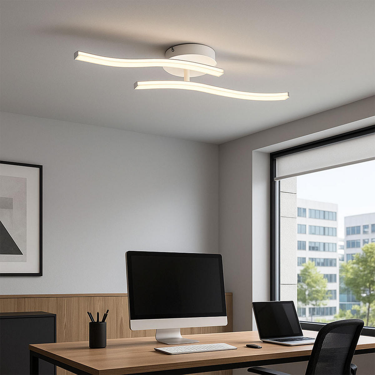 LED DECKENLEUCHTE TYLER Weiß - Weiß, Kunststoff (51.5/10/7.2cm) - Globo Lighting