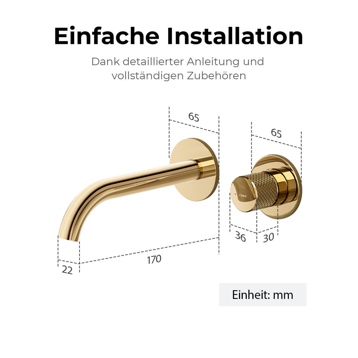 WASCHTISCHARMATUR Unterputz Champagnergold 28,1/14 cm - Champagner, Metall (28.1/14/6.5cm) - EMKE