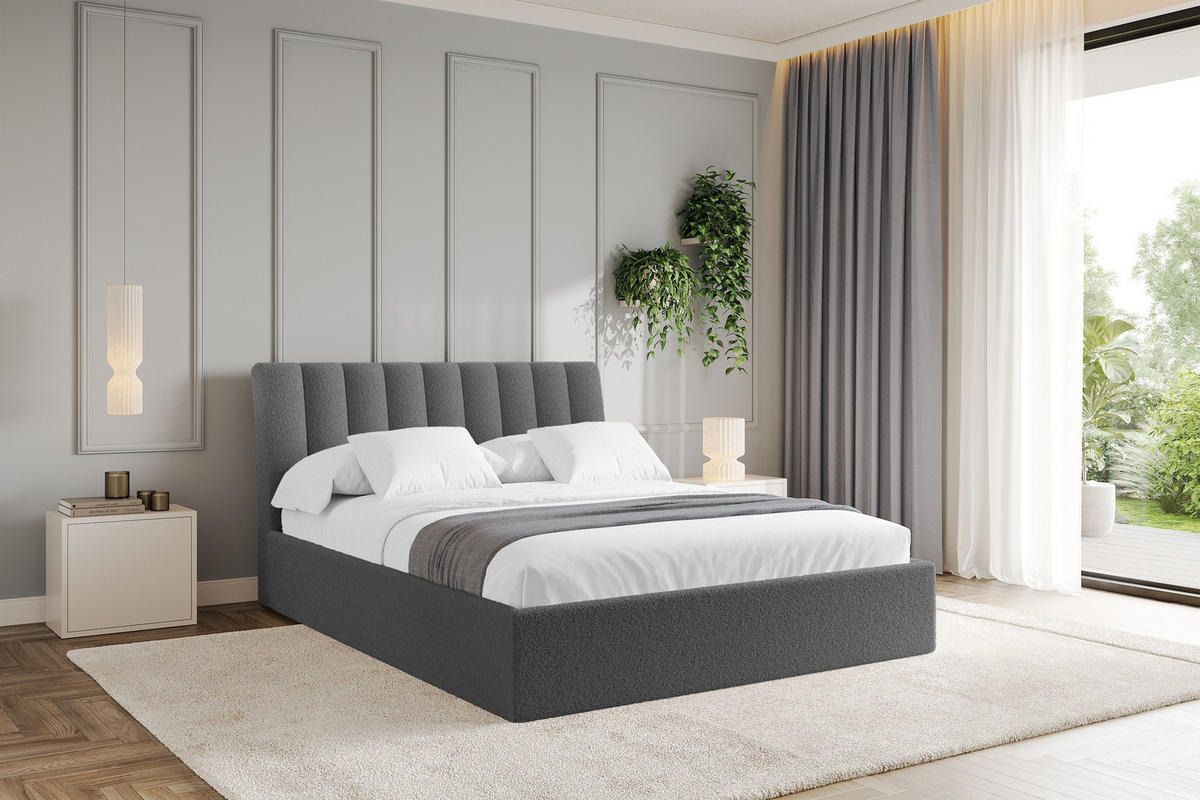 POLSTERBETT mit Bettkasten und Lattenrost, Boxbett ohne Matratze - ILAN 180x200 Grau - Schieferfarben, Holzwerkstoff/Textil (180/200cm) - ALTDECOR