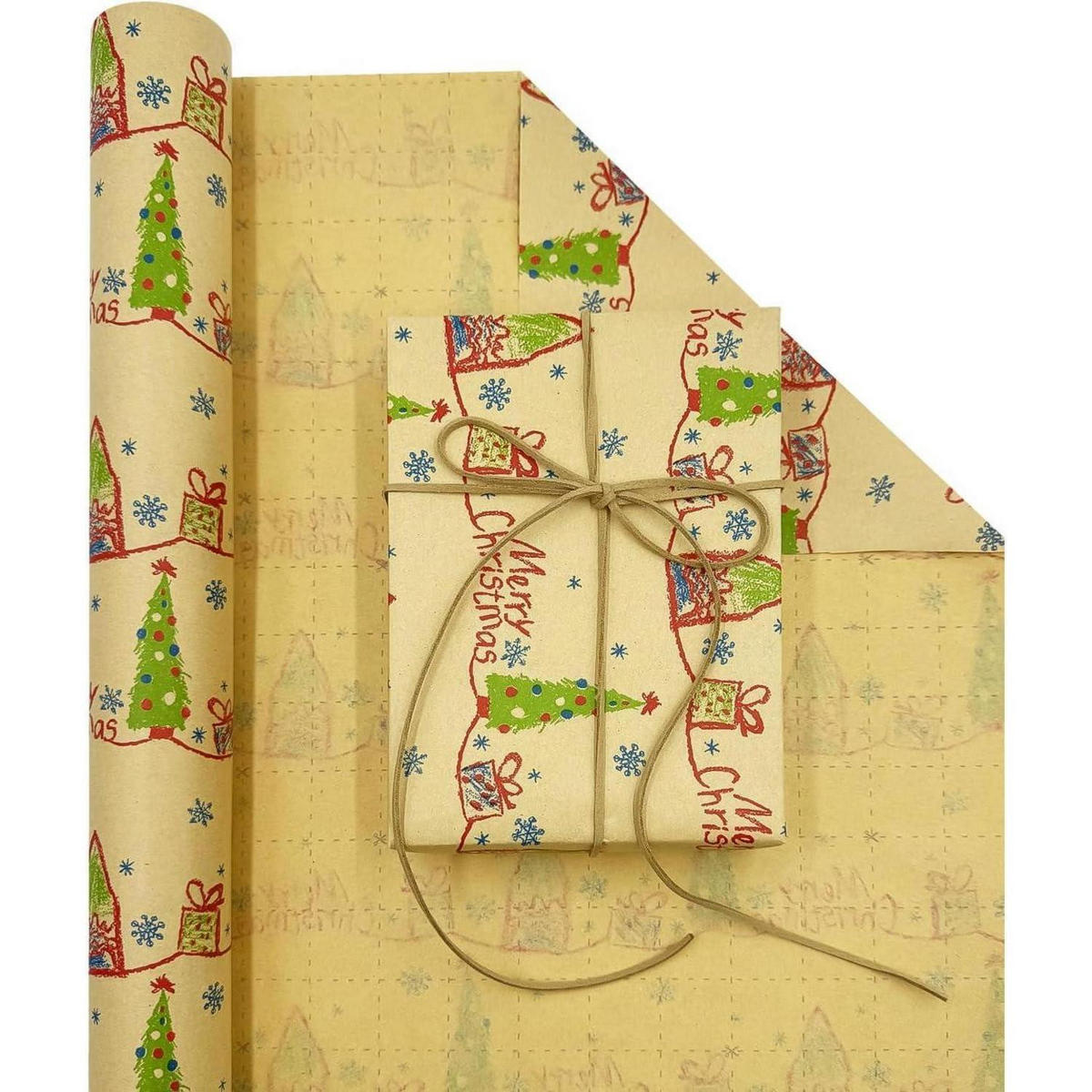 GESCHENKPAPIERROLLE 60 cm x 12 m Weihnachtsbaum Schneeflocke recycelbar - Multicolor, Papier (60/0.1/1200cm)