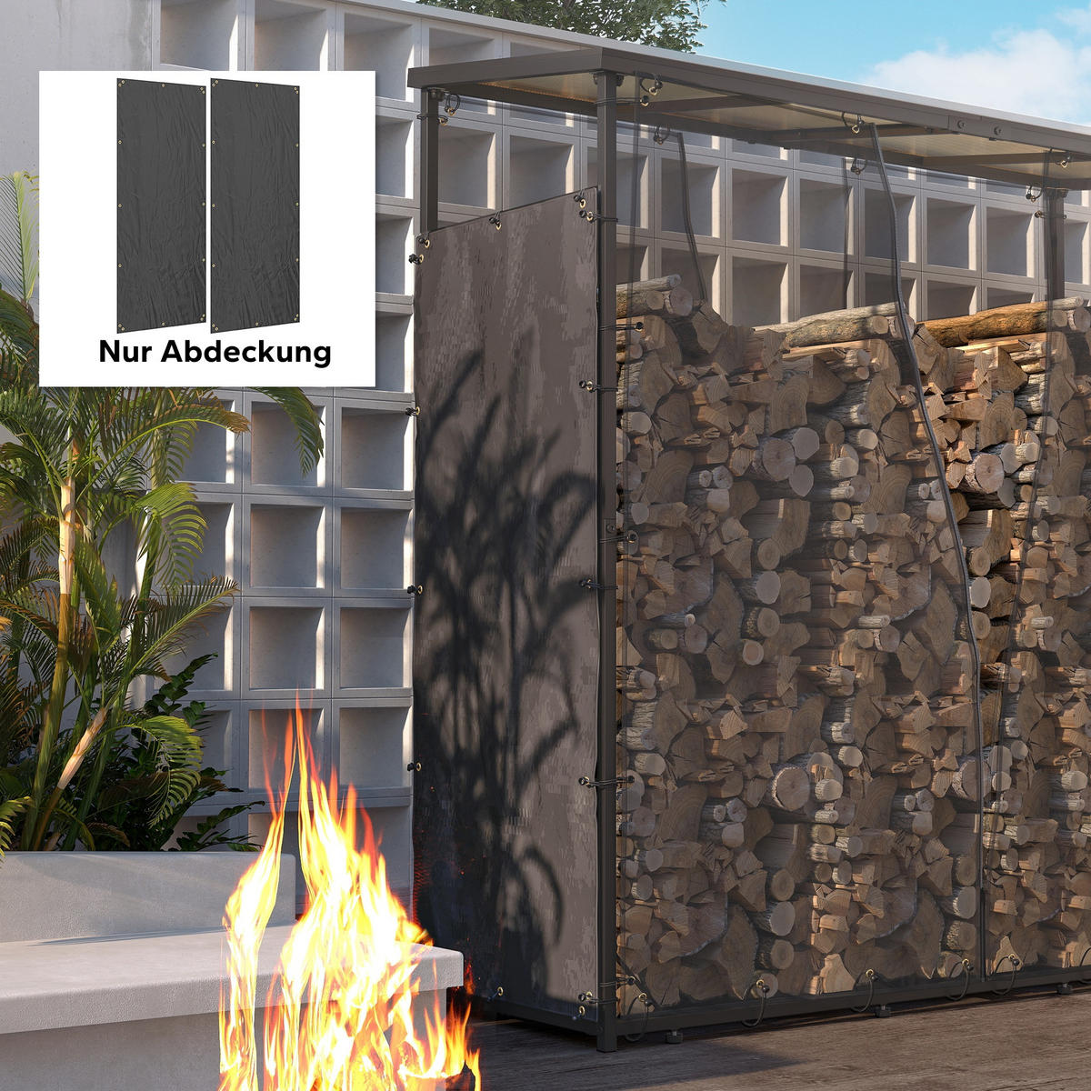 2ER-SET Kaminholzregal Abdeckung, 148 x 62 cm, Wasserdicht 600D Oxford - Schwarz, Kunststoff (62/0.1/148cm) - Outsunny