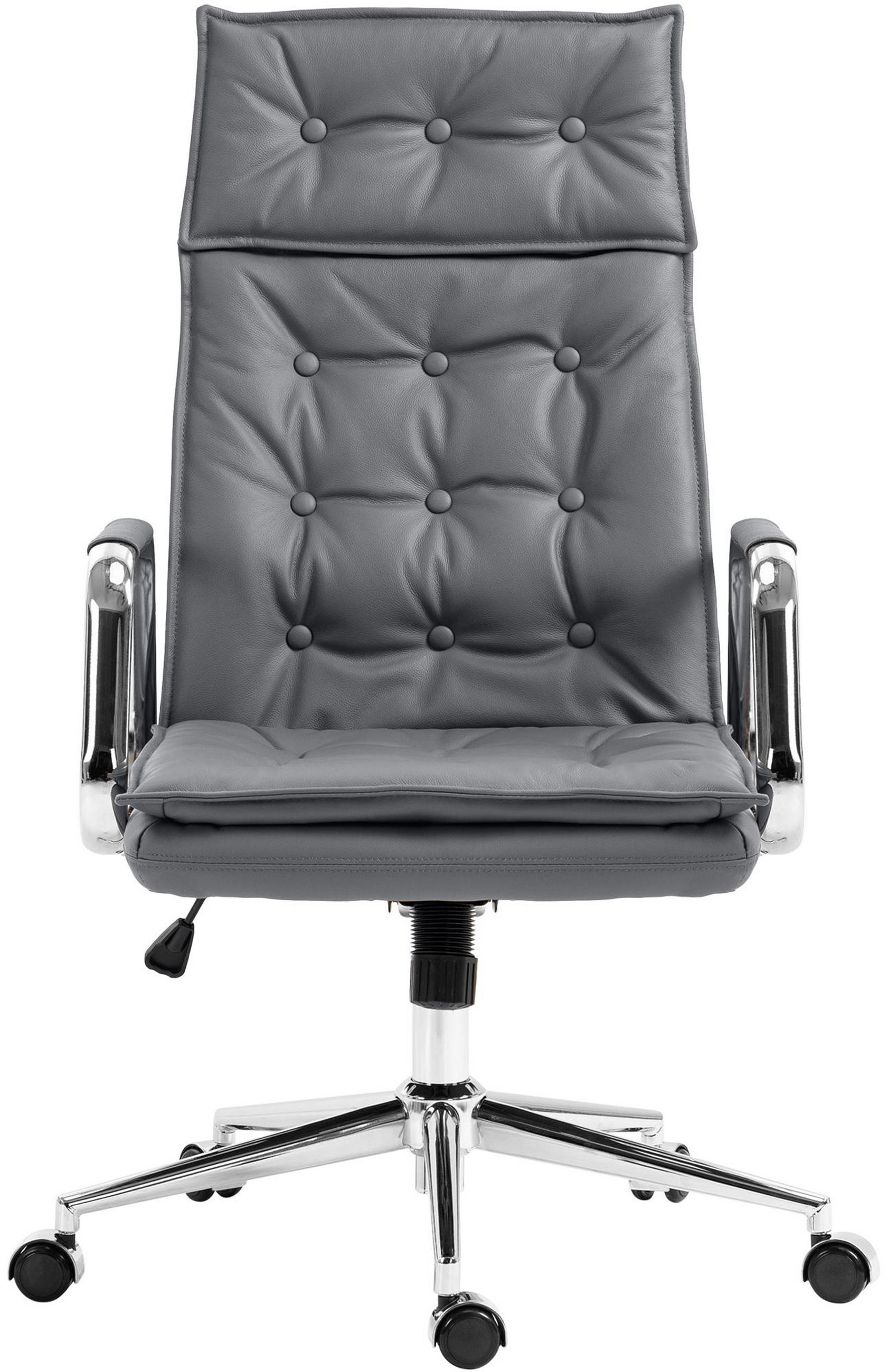 BÜROSTUHL Ronix Echtleder grau - Chromfarben/Grau, Leder/Metall (60/120/65cm) - TPFLiving