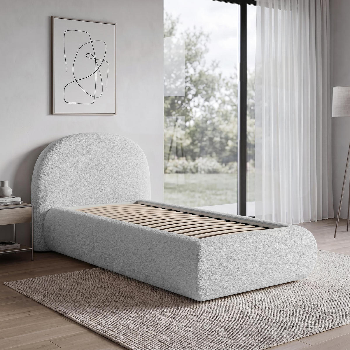POLSTERBETT Motti 90x200, Einzelbett mit Bettkasten, ohne Matratze, Hellgrau - Hellgrau, Holzwerkstoff (90/200cm) - Beautysofa
