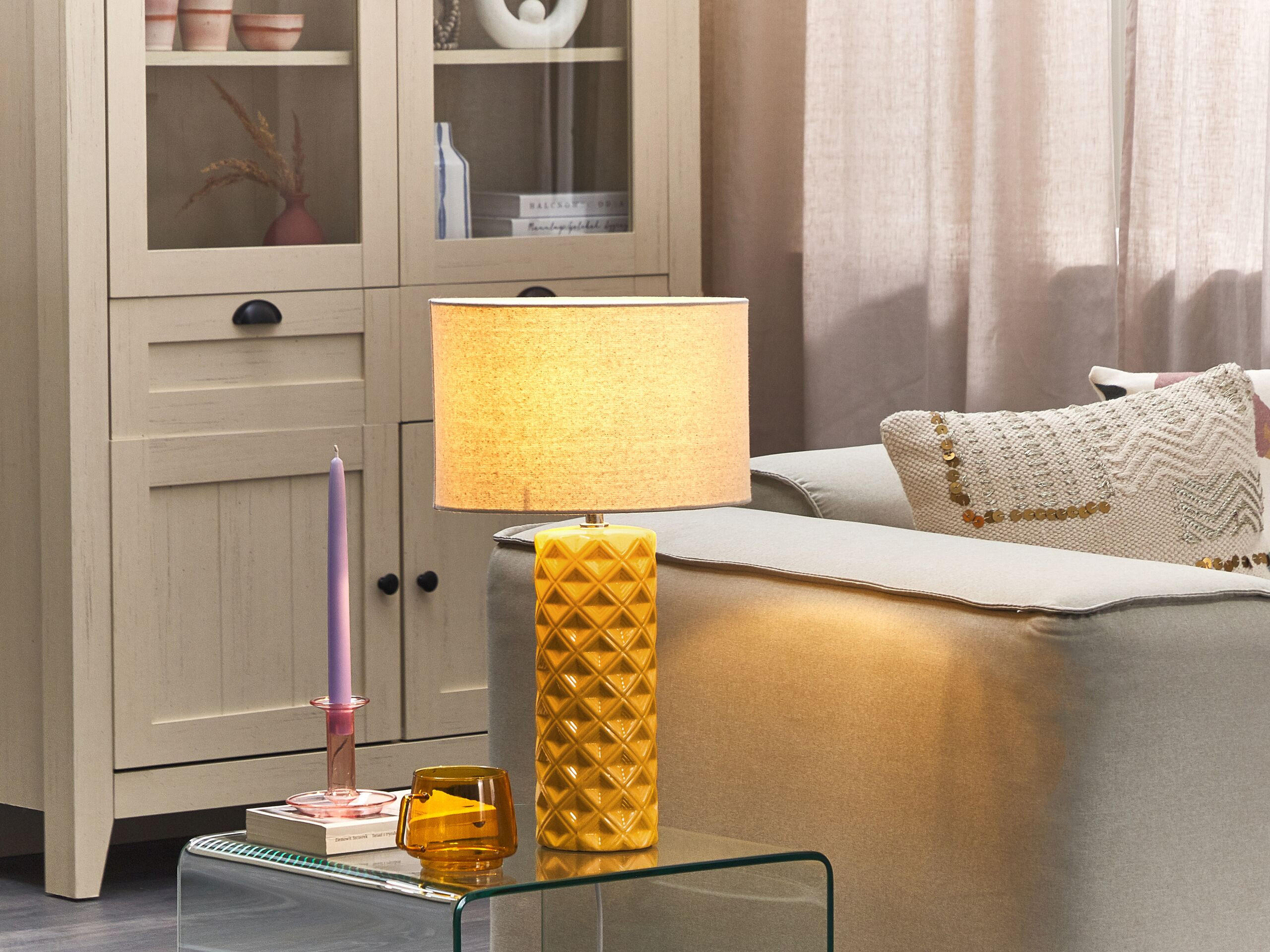 TISCHLAMPE Balonne 28/28/49 cm - Gelb, Keramik (28/28/49cm) - Beliani