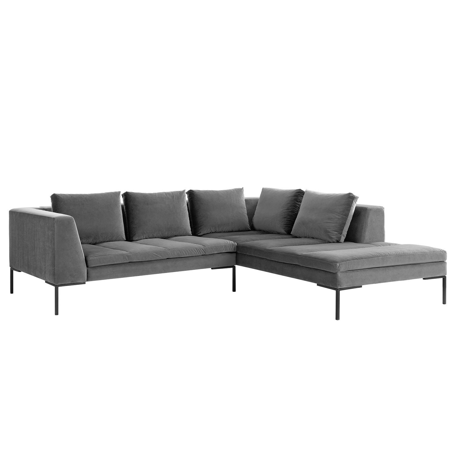 ECKSOFA mit Ottomane - Schwarz/Grau, Textil/Metall (255/230cm) - home24