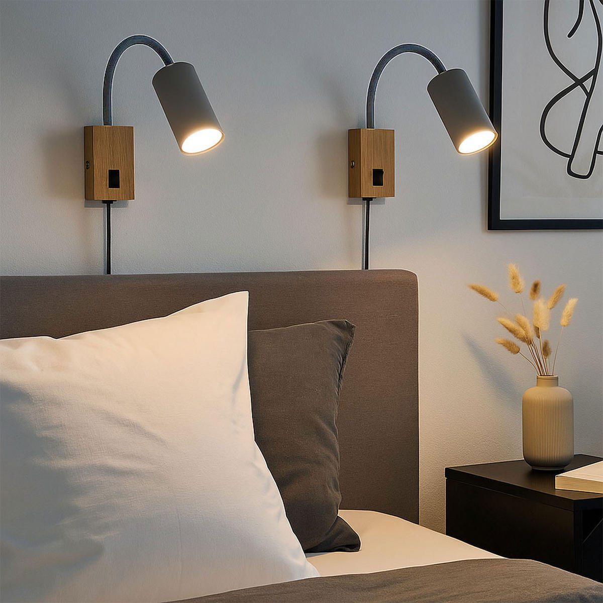 WANDELEUCHTE Metall Holzoptik Grau 2er Set - Grau, Metall (7/44/32cm) - Globo Lighting