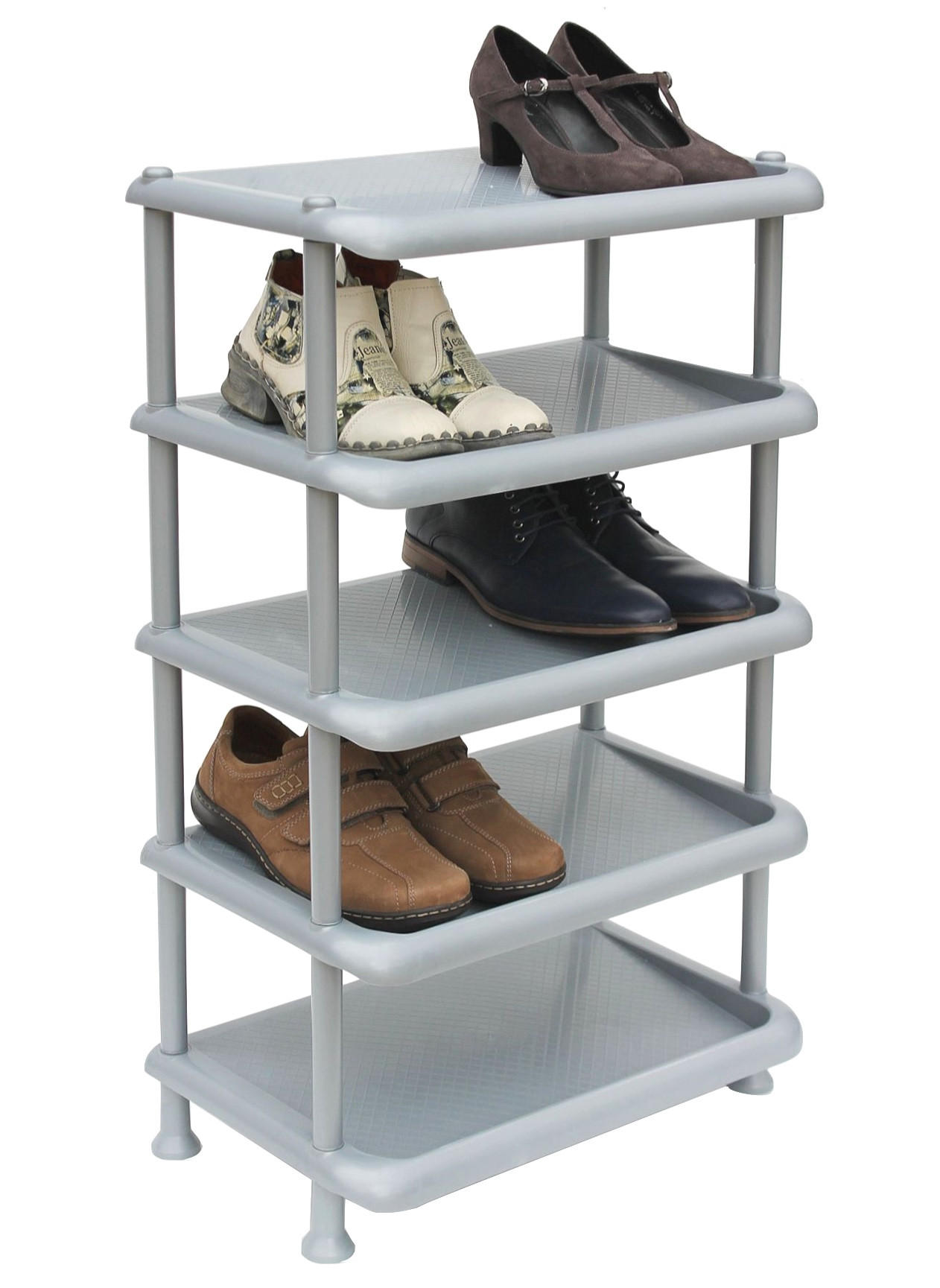 SCHUHREGAL Kunststoff Stapelbar mit 5 Ebenen Grau - Grau, Kunststoff (49/83/30cm) - DanDiBo
