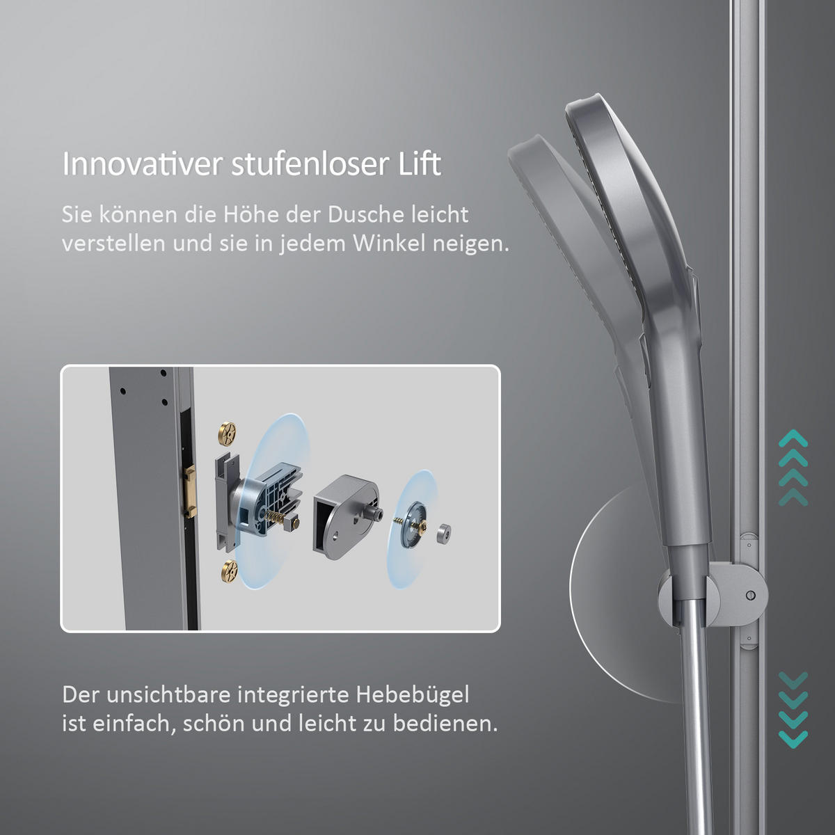 ÜBERKOPFBRAUSESET mit Brausethermostat Temperaturanzeige Anthrazit - Anthrazit, Metall (43.7/112.2/62.5cm) - EMKE