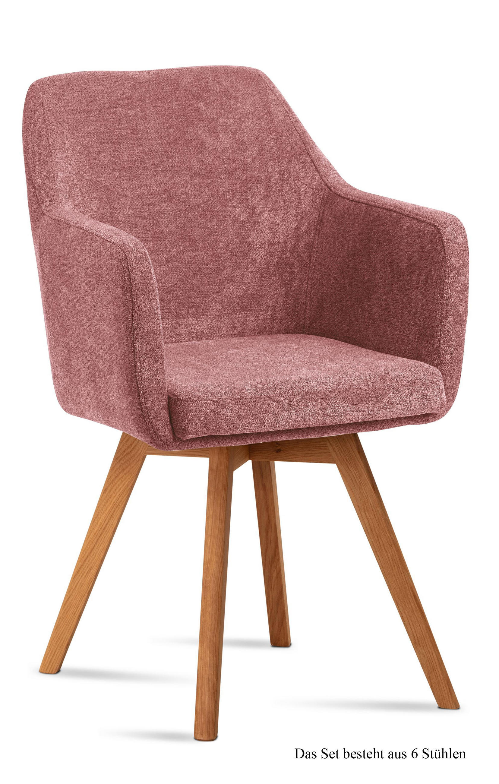 ARMLEHNSTUHL (6er-Set) Dolli 57x87x60 Eiche geölt/Rosewood - Eichefarben/Dunkelrosa, Kunststoff (60/87/57cm) - 58aufmkessel