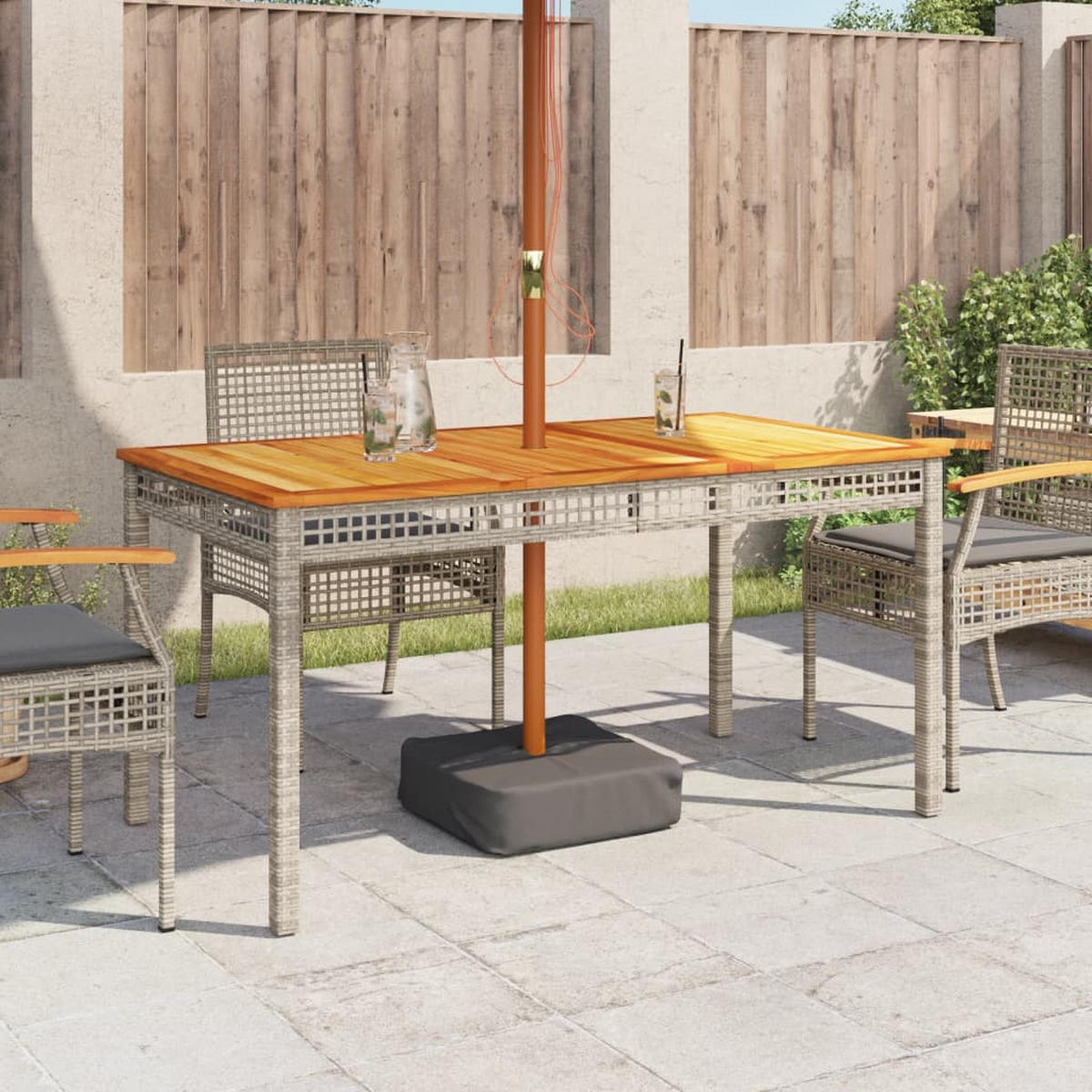 GARTENTISCH Grau 140/80/75 Cm Poly Rattan Akazienholz - Grau, Kunststoff (140/80/75cm) - vidaXL