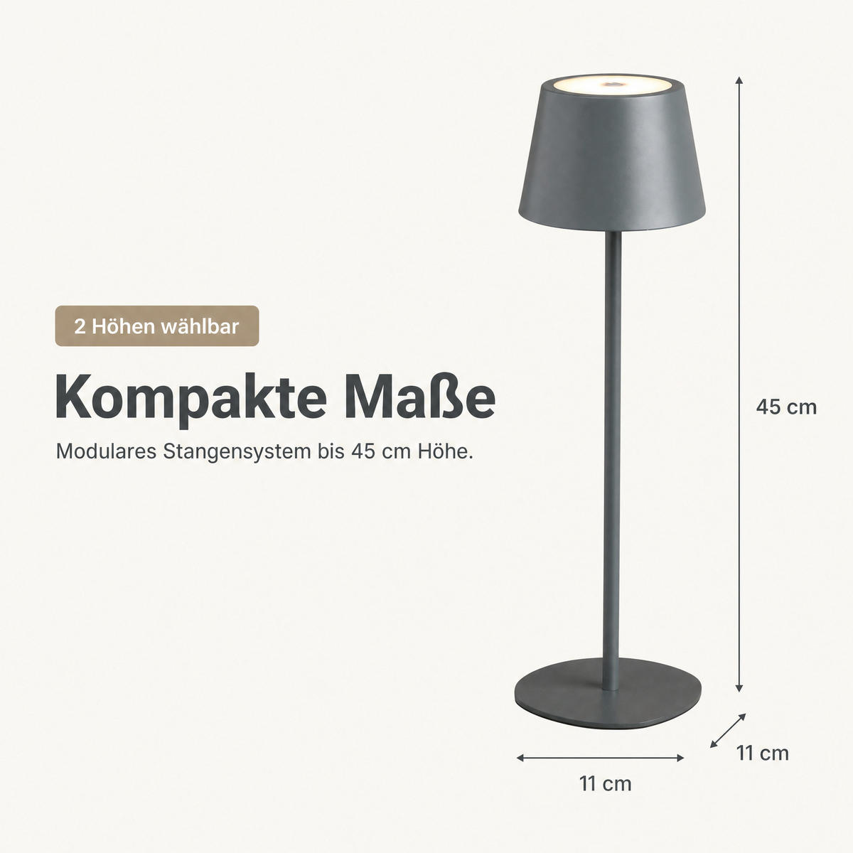 LED Tischlampe 3 in 1 Grau max. 45cm hoch - Grau, Kunststoff (11/11/45cm) - Northpoint