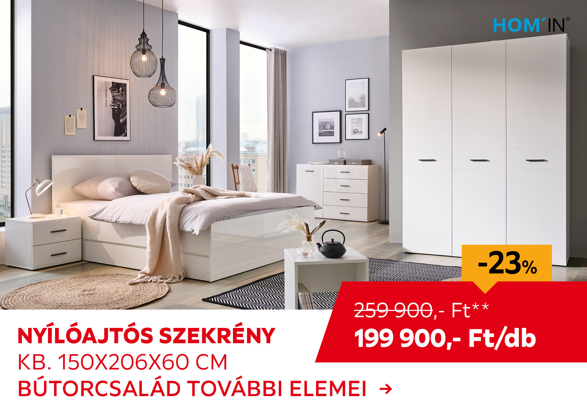 NYÍLÓAJTÓS SZEKRÉNY KB. 150X206X60 CM Kiemelt termék 259900 Ft.- helyett 199900 Ft.-
