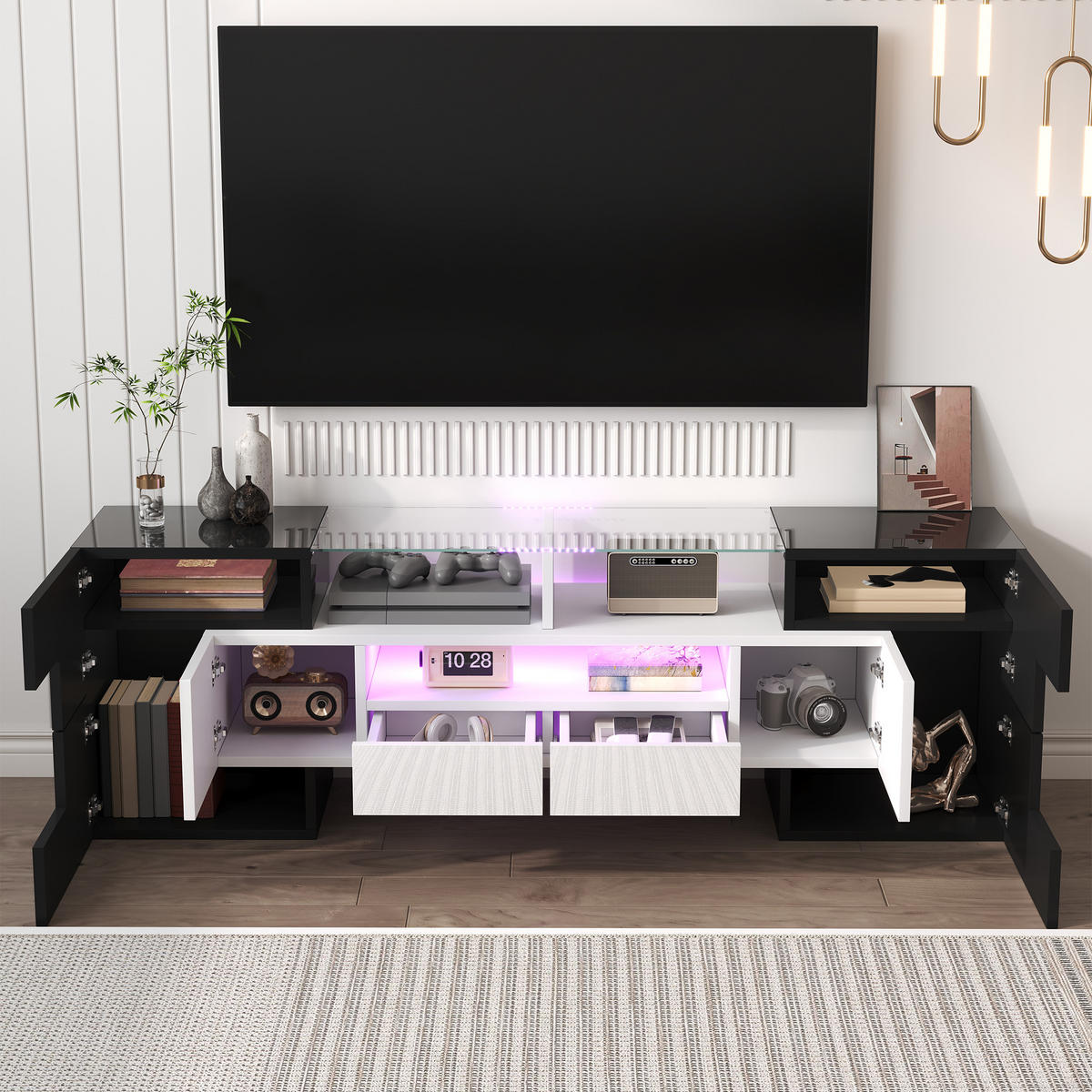 TV-LOWBOARD 145 cm Hochglanz LED weiß - Weiß, Holzwerkstoff (145/51/30cm) - LEBENLANG