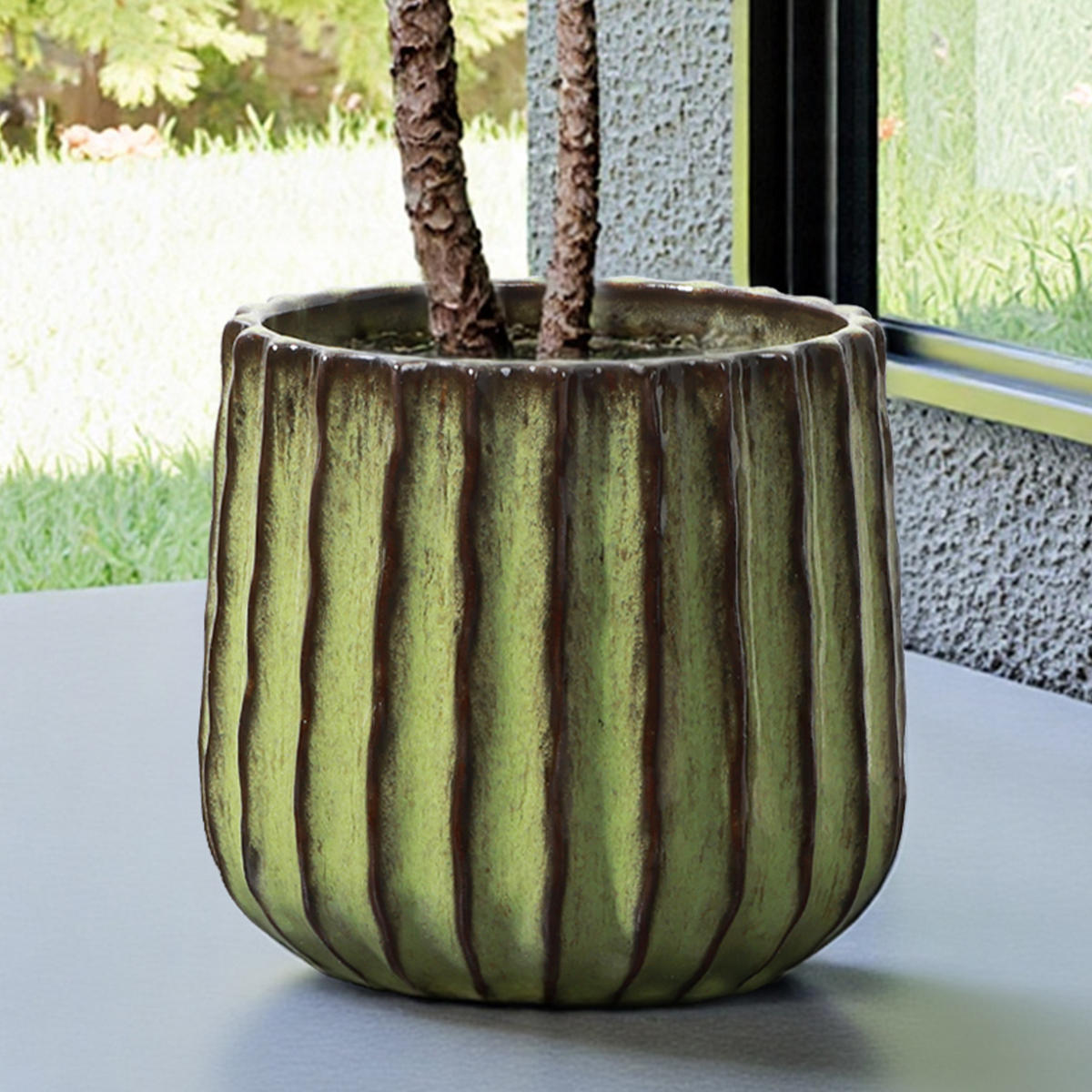 GRÜNER Keramik-Blumentopf, Durchmesser 21 cm, Höhe 21,5 cm - Grün, Keramik (21cm) - Hometopia