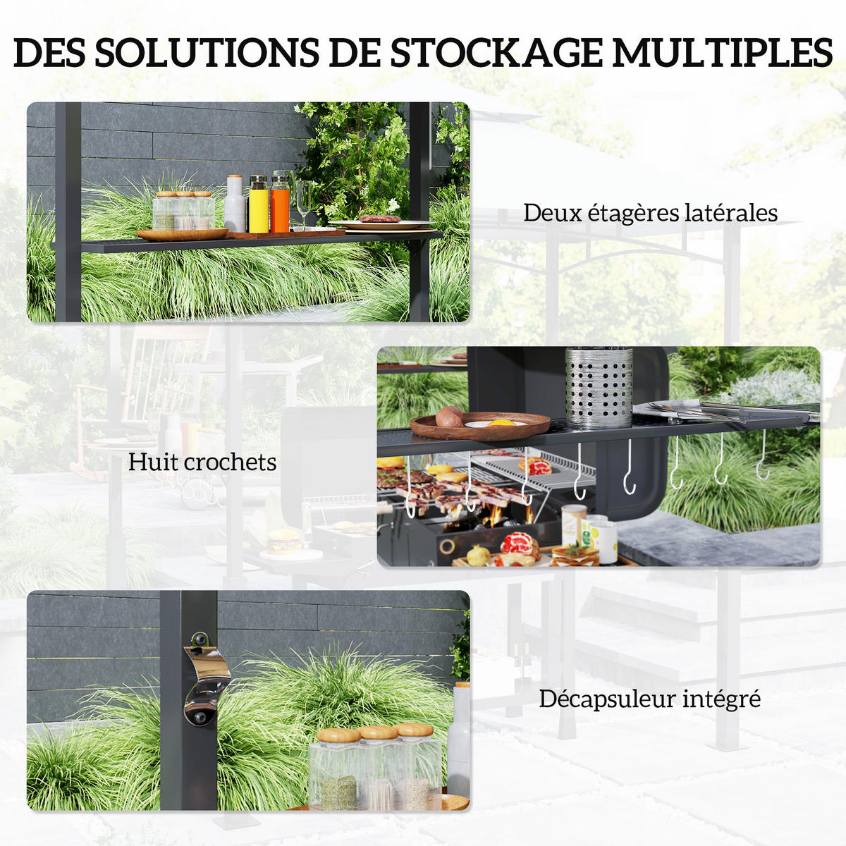 GRILLPAVILLON DE-12649 240/150/250 cm LED, 2 Regale, 8 Haken Dunkelgrau - Dunkelgrau, Metall (375.92/629.92/617.22cm) - ComfortXL