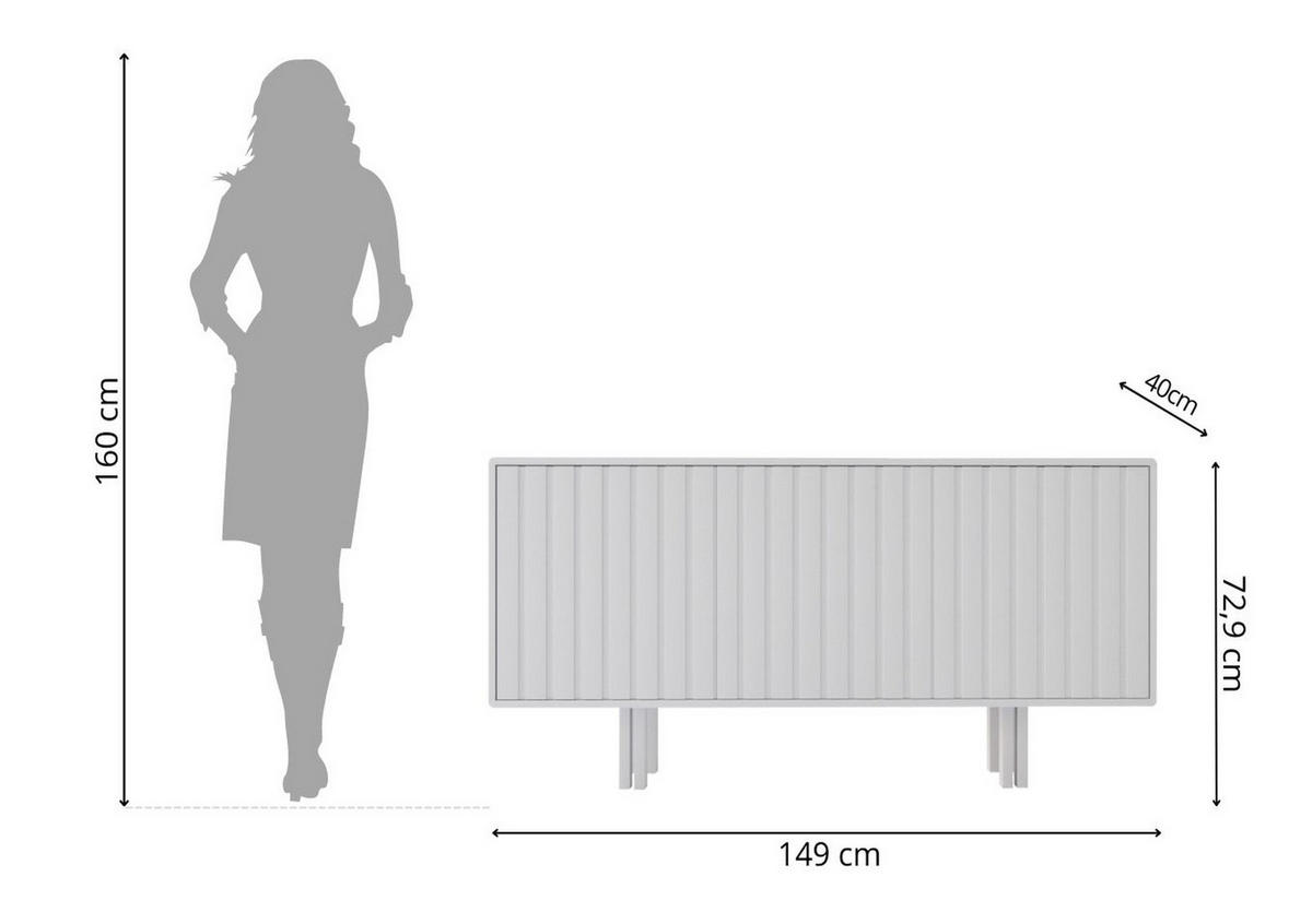 SIDEBOARD Vigge, Weiß, Push-To-Open System , Lamellen Effekt - Weiß, Holzwerkstoff/Buchenholz (149/73/40cm) - Skandica