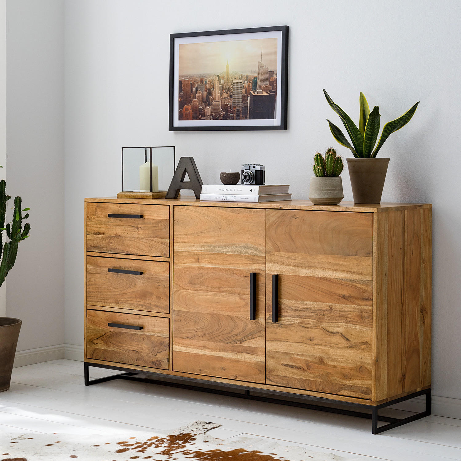SIDEBOARD - Akazie massiv - Akaziefarben, Holz (145/80/40cm) - home24