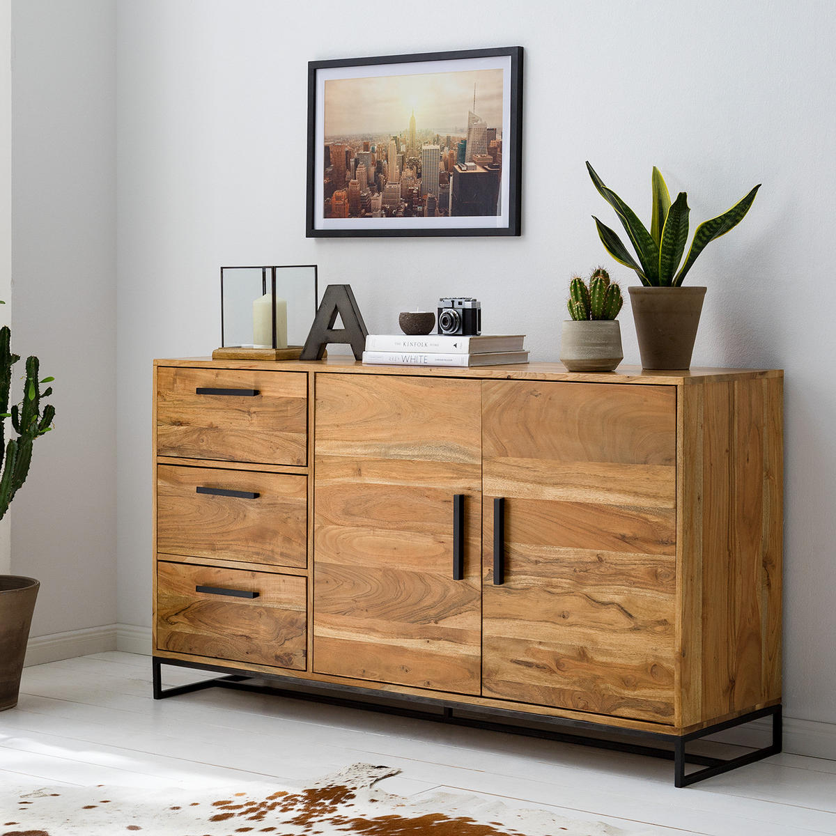 SIDEBOARD - Akazie massiv - Akaziefarben, Holz (145/80/40cm) - home24