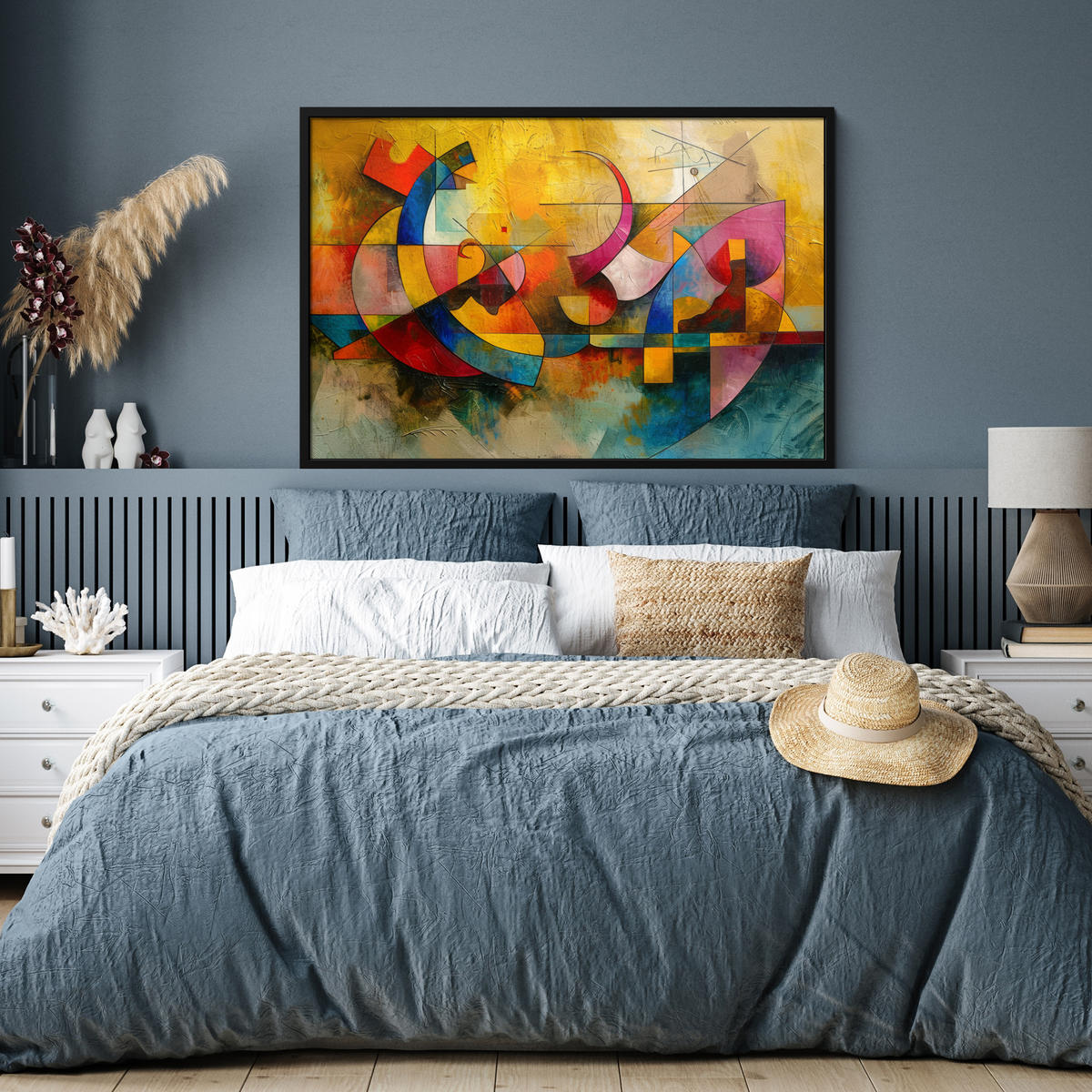 POSTER MIT RAHMEN Kunst - Abstrakt - Modern 120x80 cm - Gelb, Papier (120/80cm) - MuchoWow