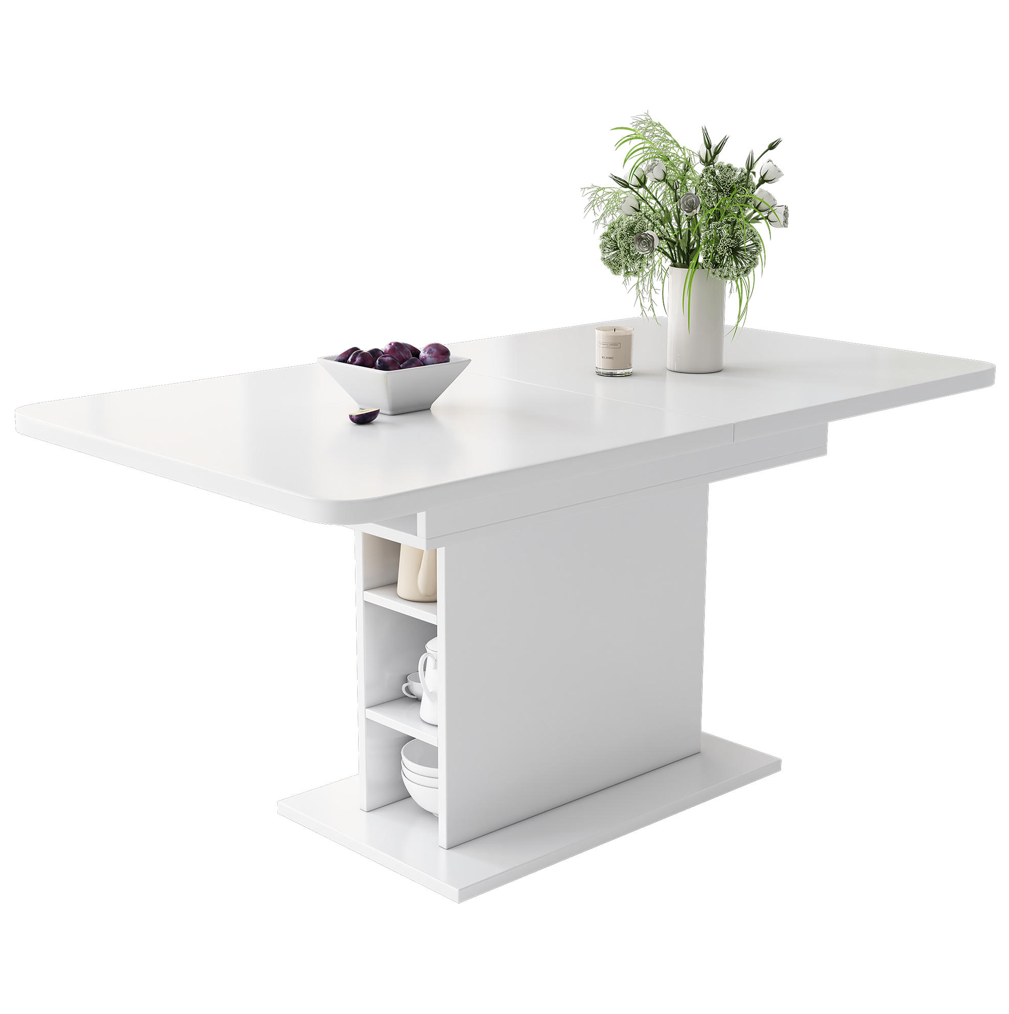 Modfu JÍDELNÍ stůl z dřevotřísky a kovu 130x70x75 cm bílý rozkládací s úložným prostorem a multifunkčním využitím