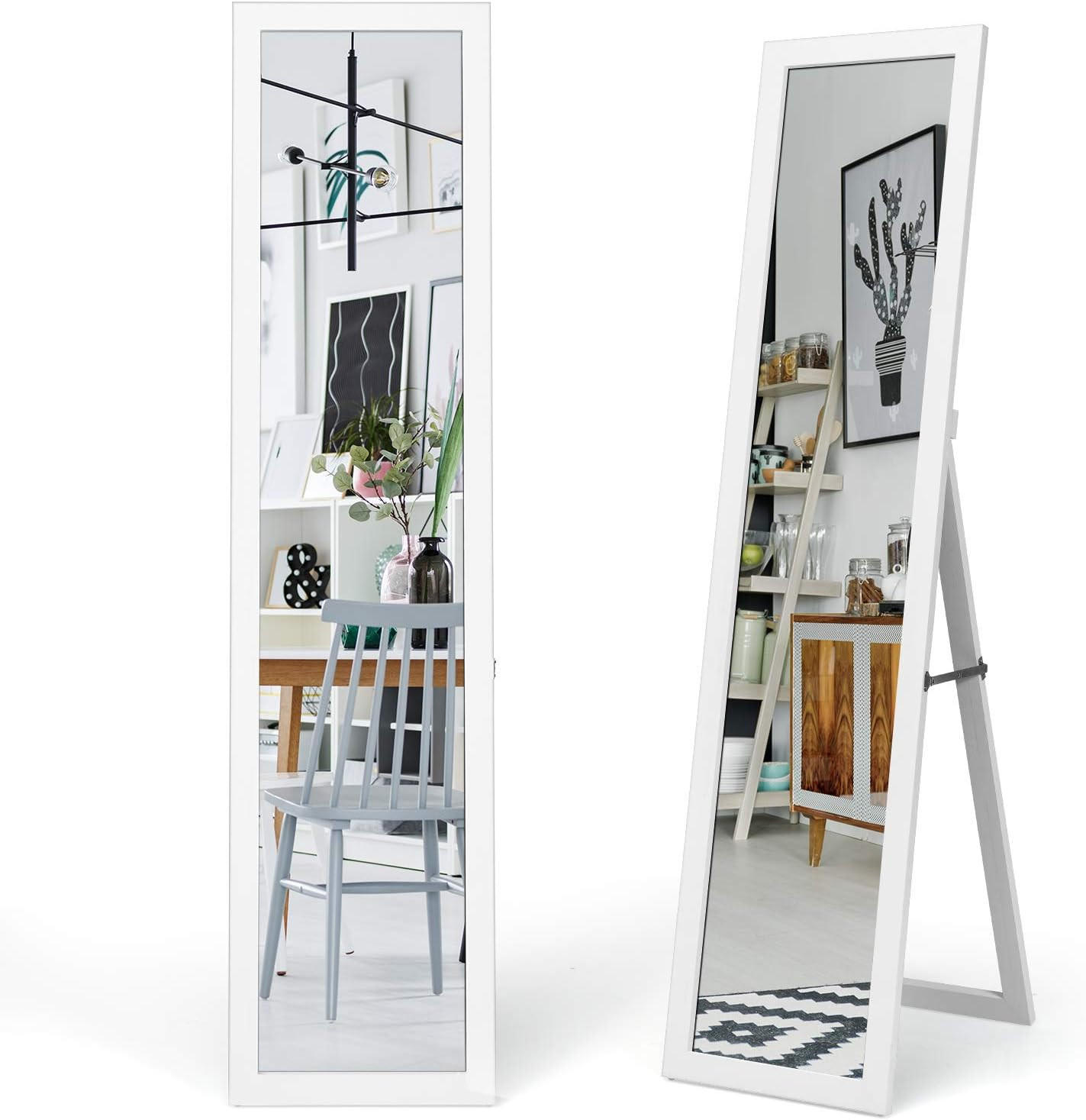 STANDSPIEGEL mit Holzrahmen Weiß - Weiß, Glas (50/155/37cm) - COSTWAY