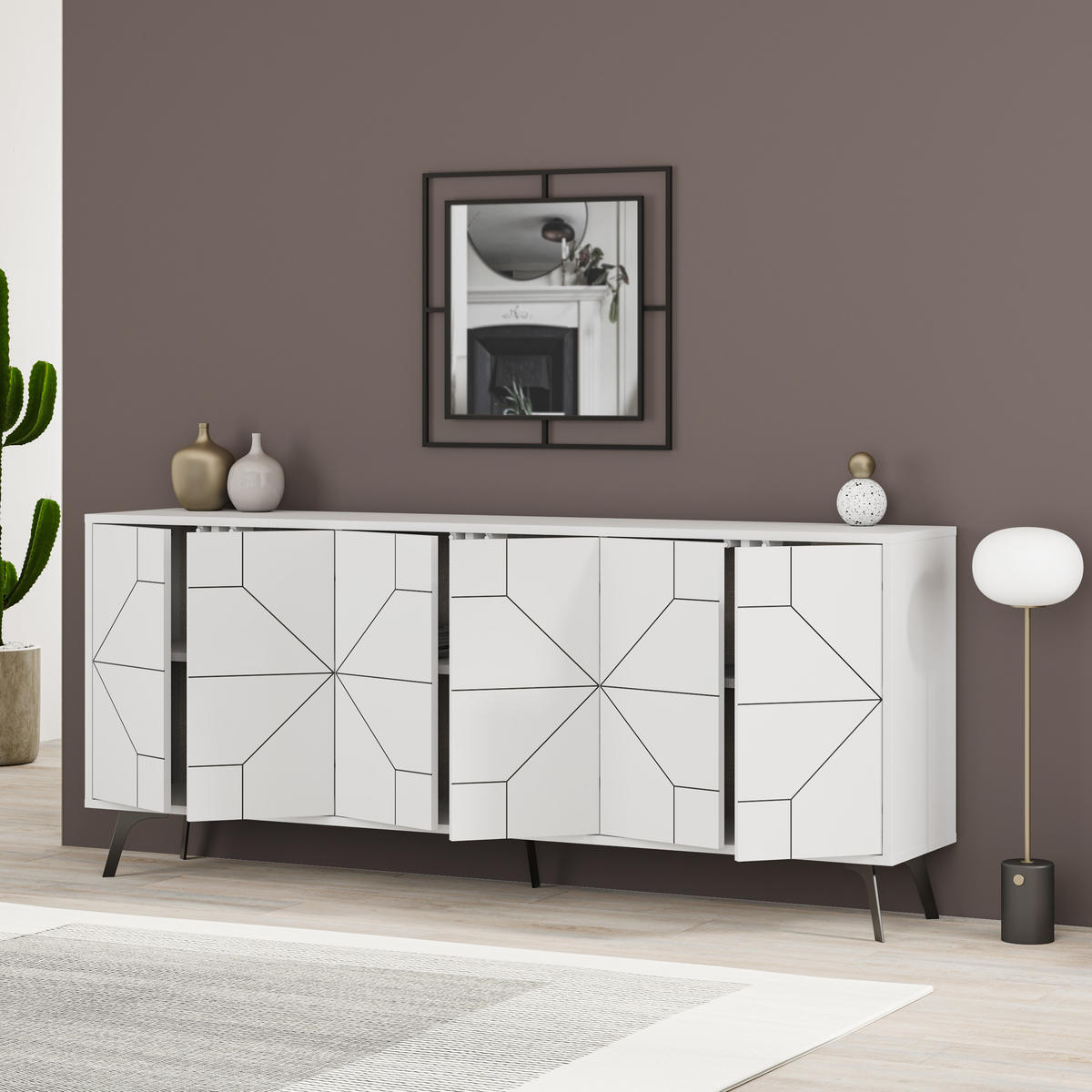 SIDEBOARD Dune Weiß 181/35/77,4 cm - Schwarz/Weiß, Holzwerkstoff/Metall (181/77.4/35cm) - Decortie