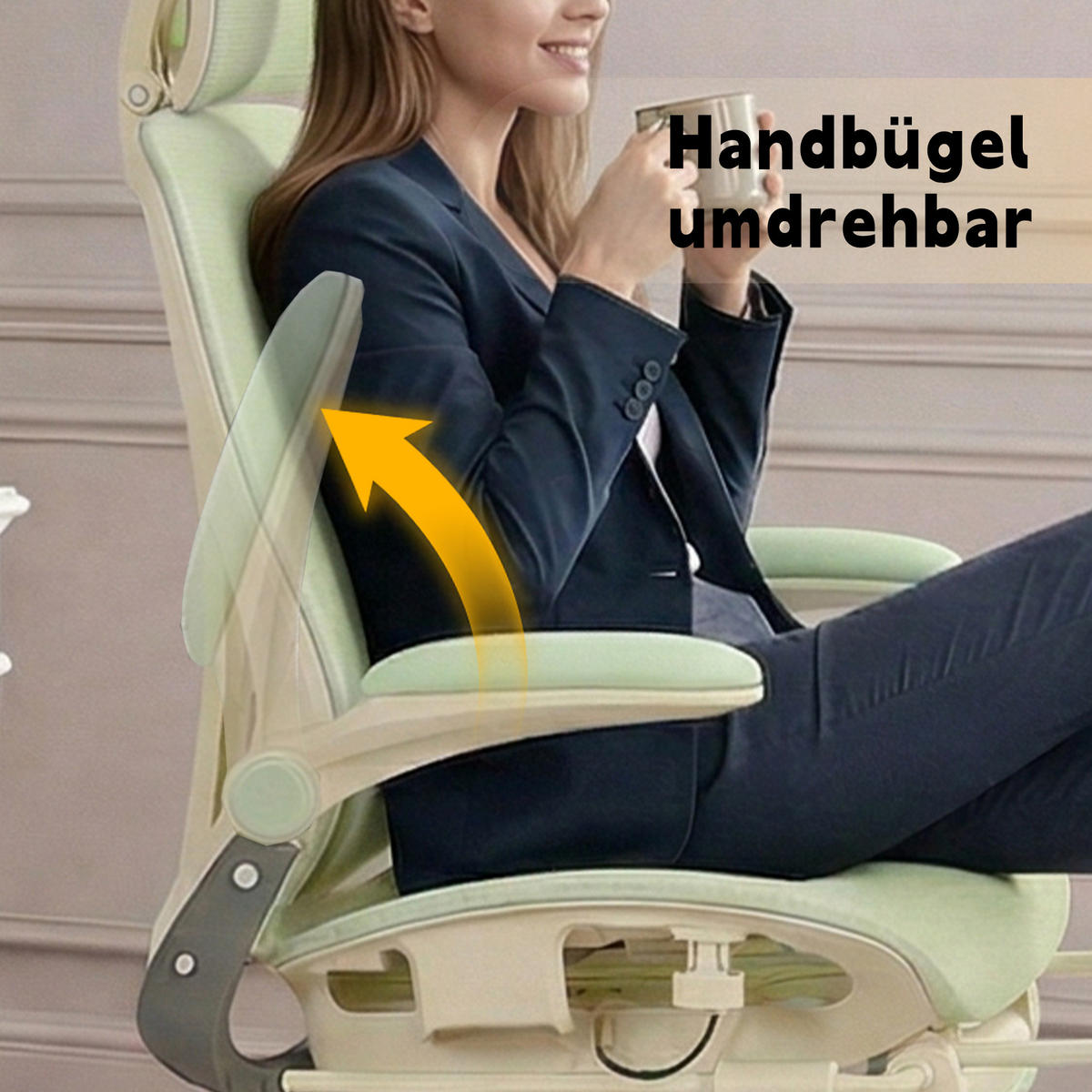 DREHSTUHL DE-40937 mit klappbarer Rückenlehne und 3D-Kopfstütze Grün - Grün, Metall (62/129/48.5cm) - ComfortXL