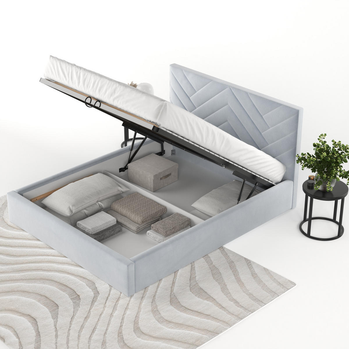 POLSTERBETT Arco 140/200 cm Hellgrau im Paros Stoff - Hellgrau/Schwarz, Holz/Holzwerkstoff (140/200cm) - AltaBeds