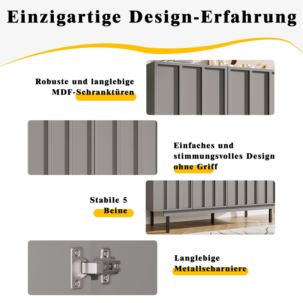SIDEBOARD Schlicht Modern Mattgrau 140/39/83 cm - Grau, Holzwerkstoff (38.5/82.5/140cm) - Urban Meuble