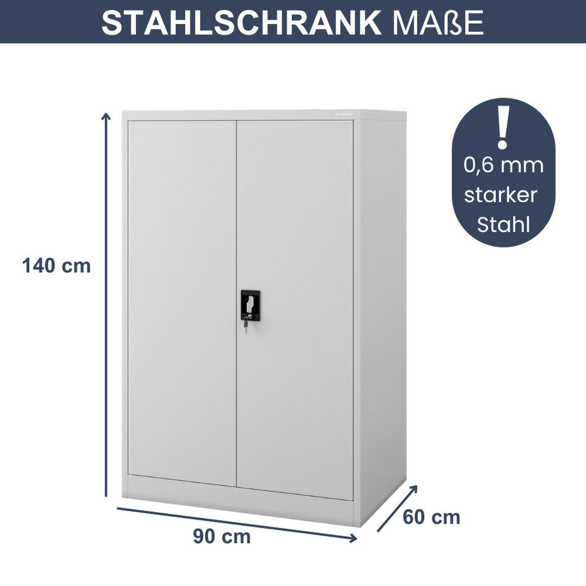 AKTENSCHRANK abschließbar KADO Flügeltüren 140x90x60cm Grau - Grau, Metall (90/140/60cm) - DELUKE