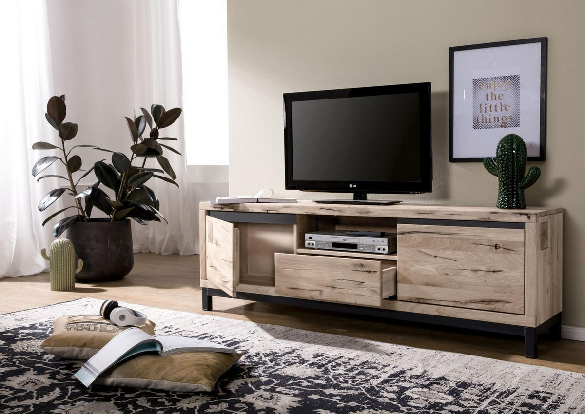 TV-BOARD Wildeiche 170x40x56 bianco geölt VILLANDERS #213 - Beige, Holz (170/56/40cm) - Massivmoebel24