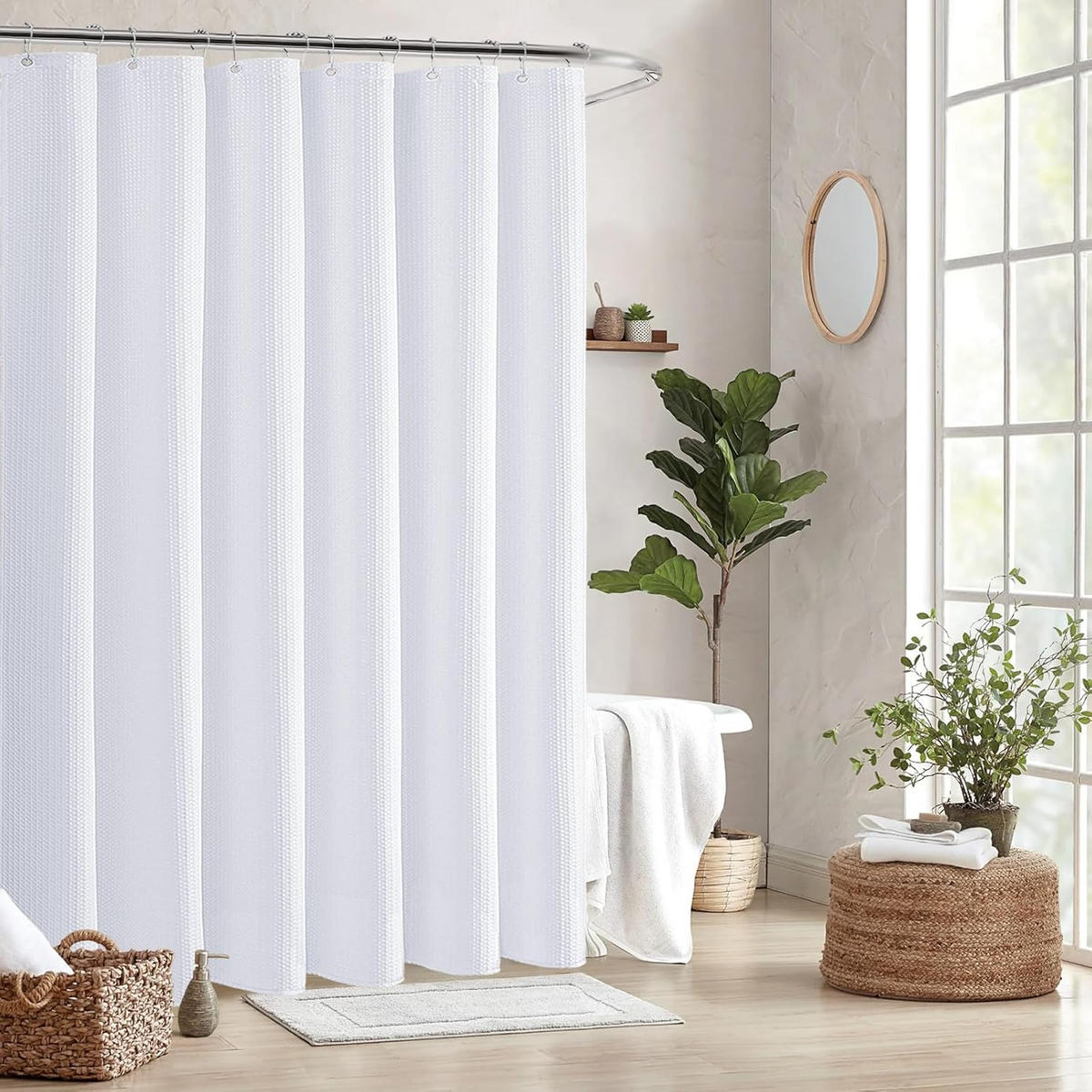 DUSCHVORHANG – 180 x 200 cm (inkl. 12 Kunststoffhaken) – Weiß - Weiß, Textil (180/200cm)
