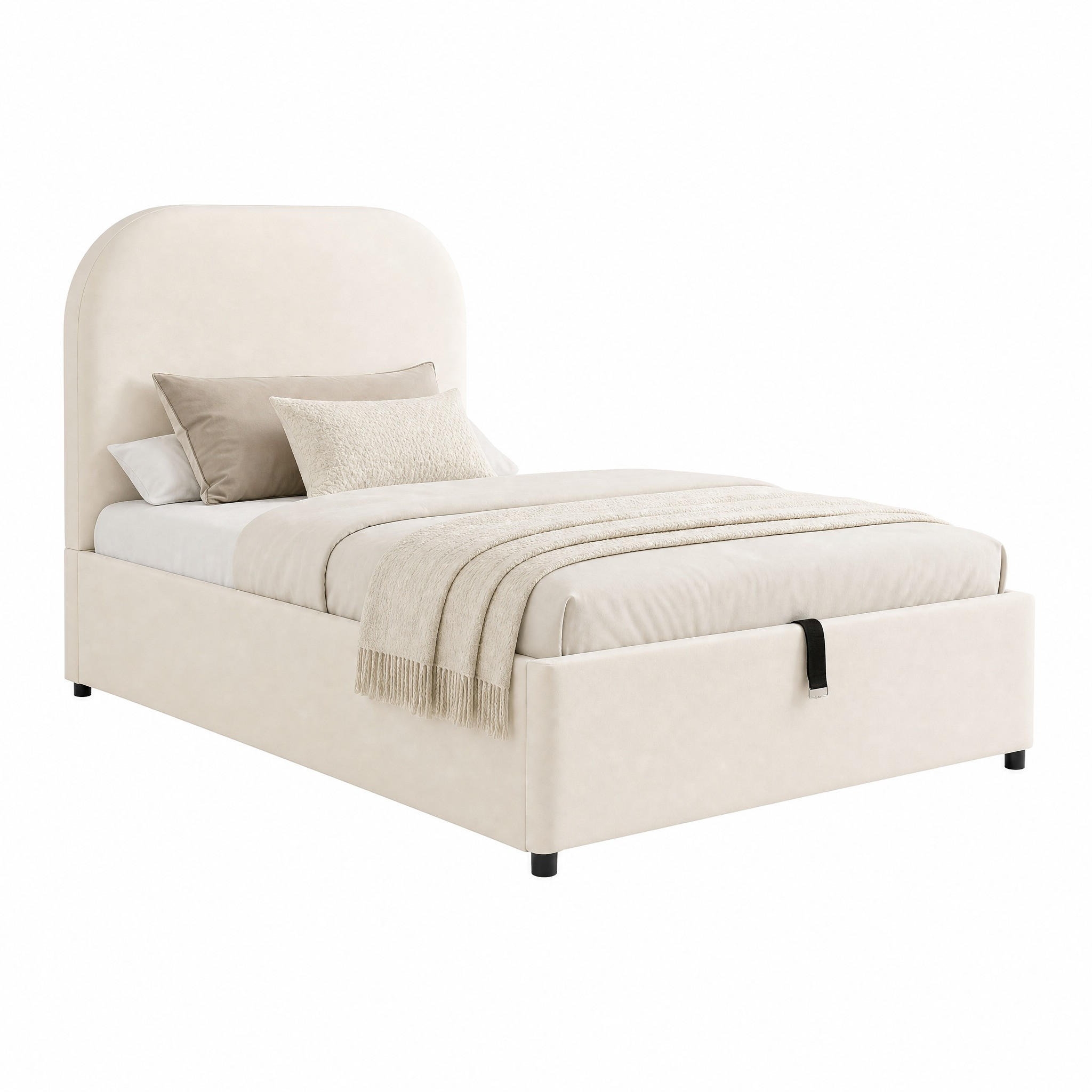 BETT mit Stauraum Samt Beige mit Lattenrost - Beige, Metall (90/190cm) - Meubliv