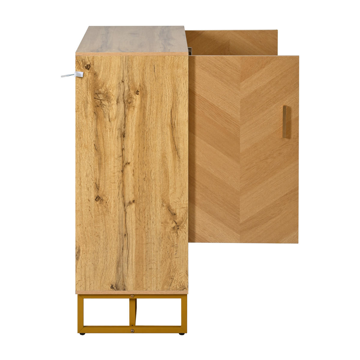 SCHUHSCHRANK Holzoptik Goldrahmen 2 Türen schmal modern - Naturfarben, Holzwerkstoff (38/100/80cm) - FLIEKS
