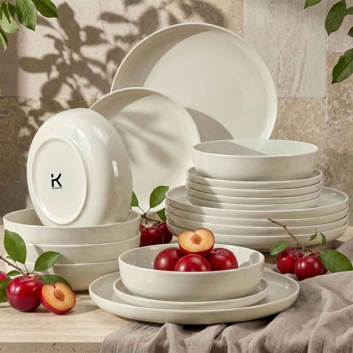 TAFELSERVICE VICTO 6 Personen 18-tlg Beige, Glanz - Creme, Keramik (27/2/27cm) - KONSIMO®